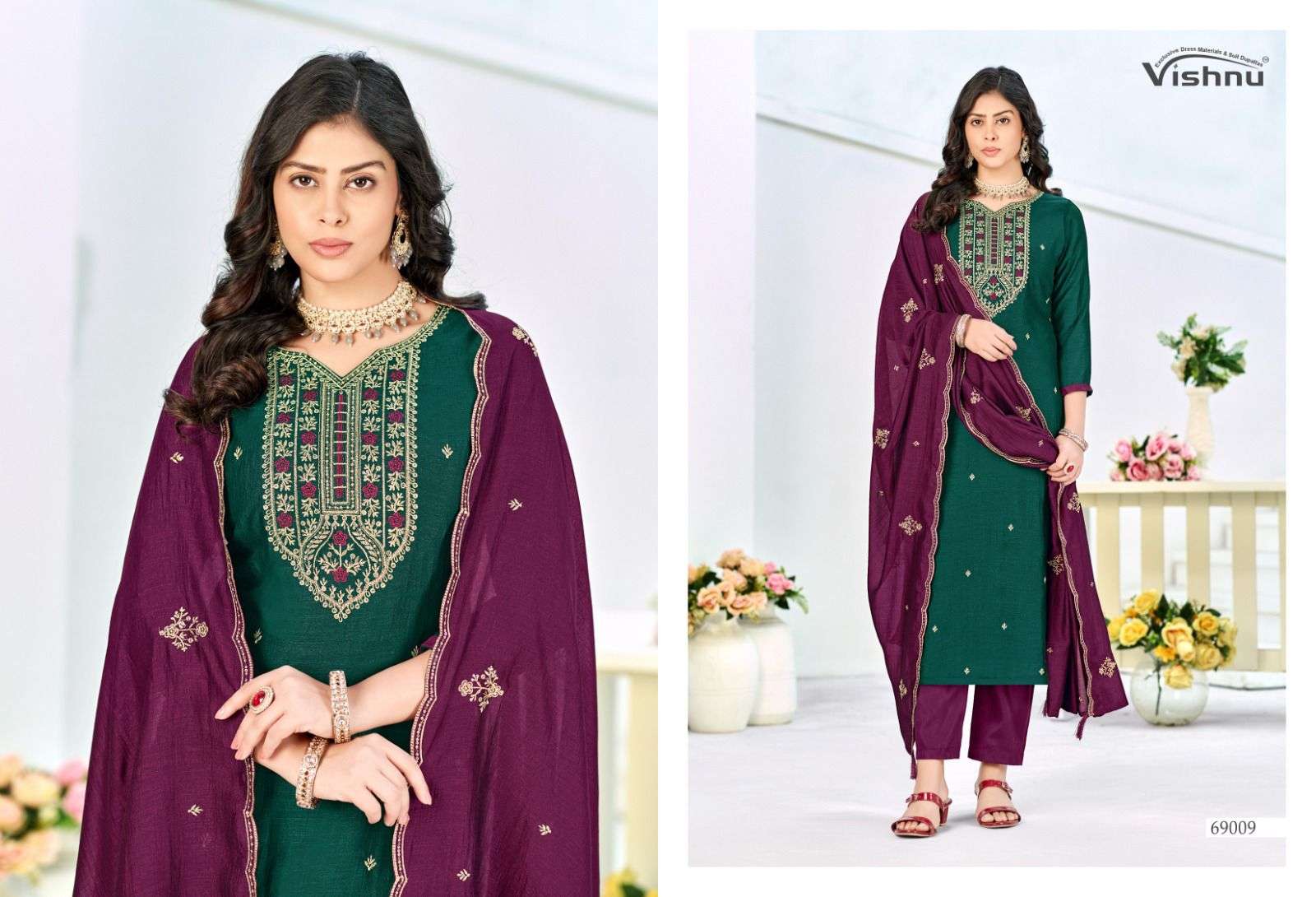 VISHNU IMPEX TURKISH SILK EMBROIDERY WORK SUIT