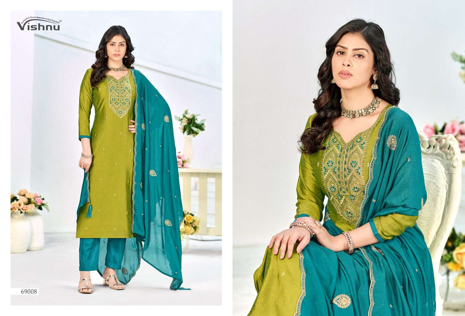 VISHNU IMPEX TURKISH SILK EMBROIDERY WORK SUIT