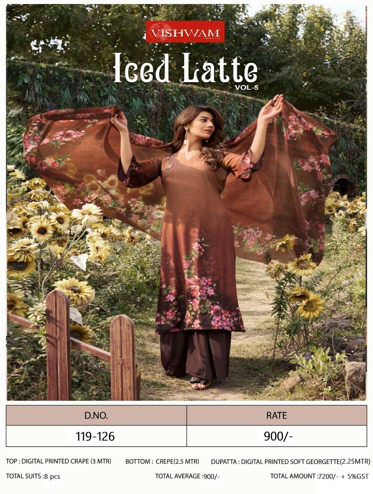 VISHWAM FABRICS ICED LATTE VOL 5 CREPE DIGITAL PRINTED SUIT