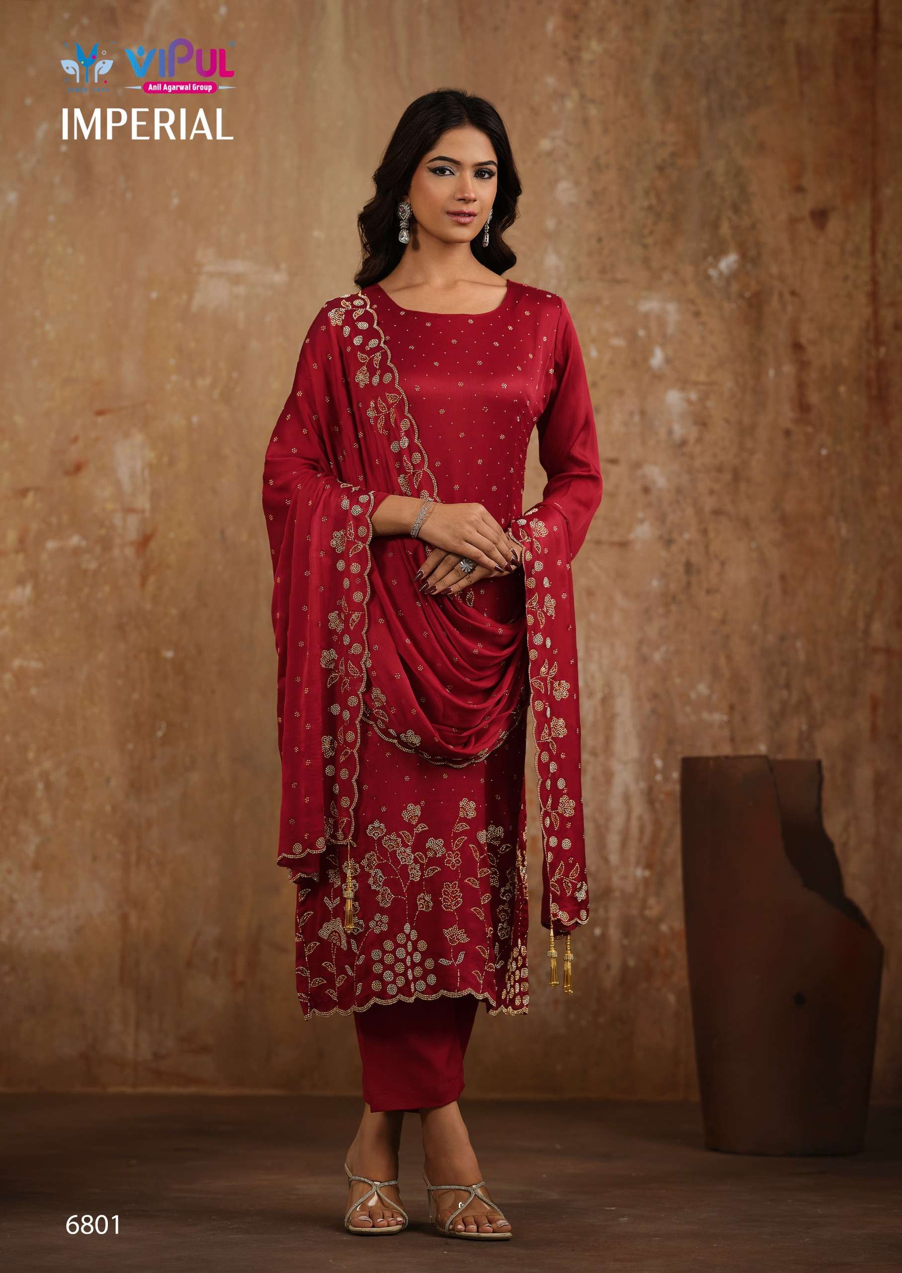 VISHWAM FABRICS IMPERIAL CHIFFON HEAVY EMBROIDERY DESIGNER WORK FESTIVE WEAR SUIT
