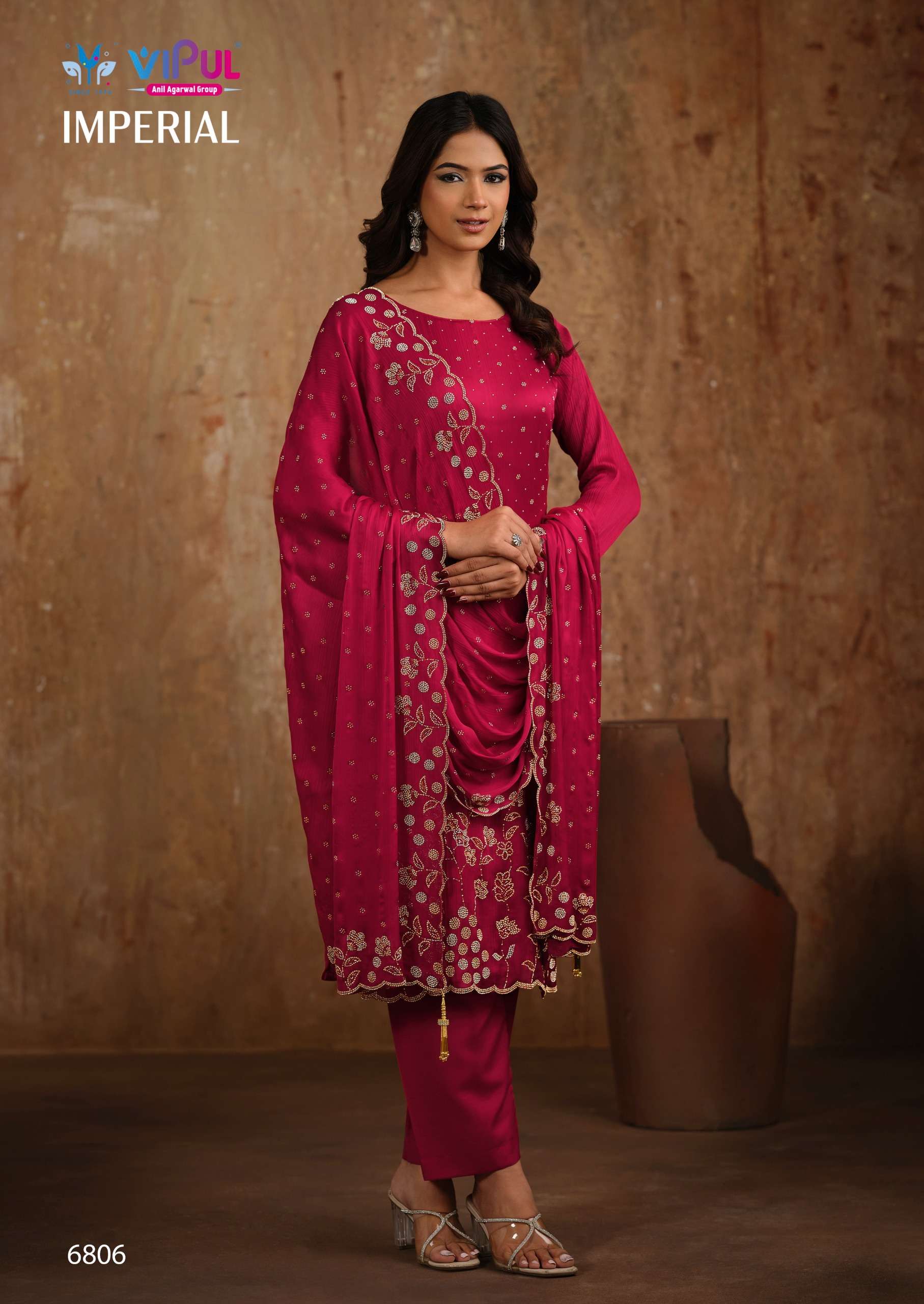 VISHWAM FABRICS IMPERIAL CHIFFON HEAVY EMBROIDERY DESIGNER WORK FESTIVE WEAR SUIT