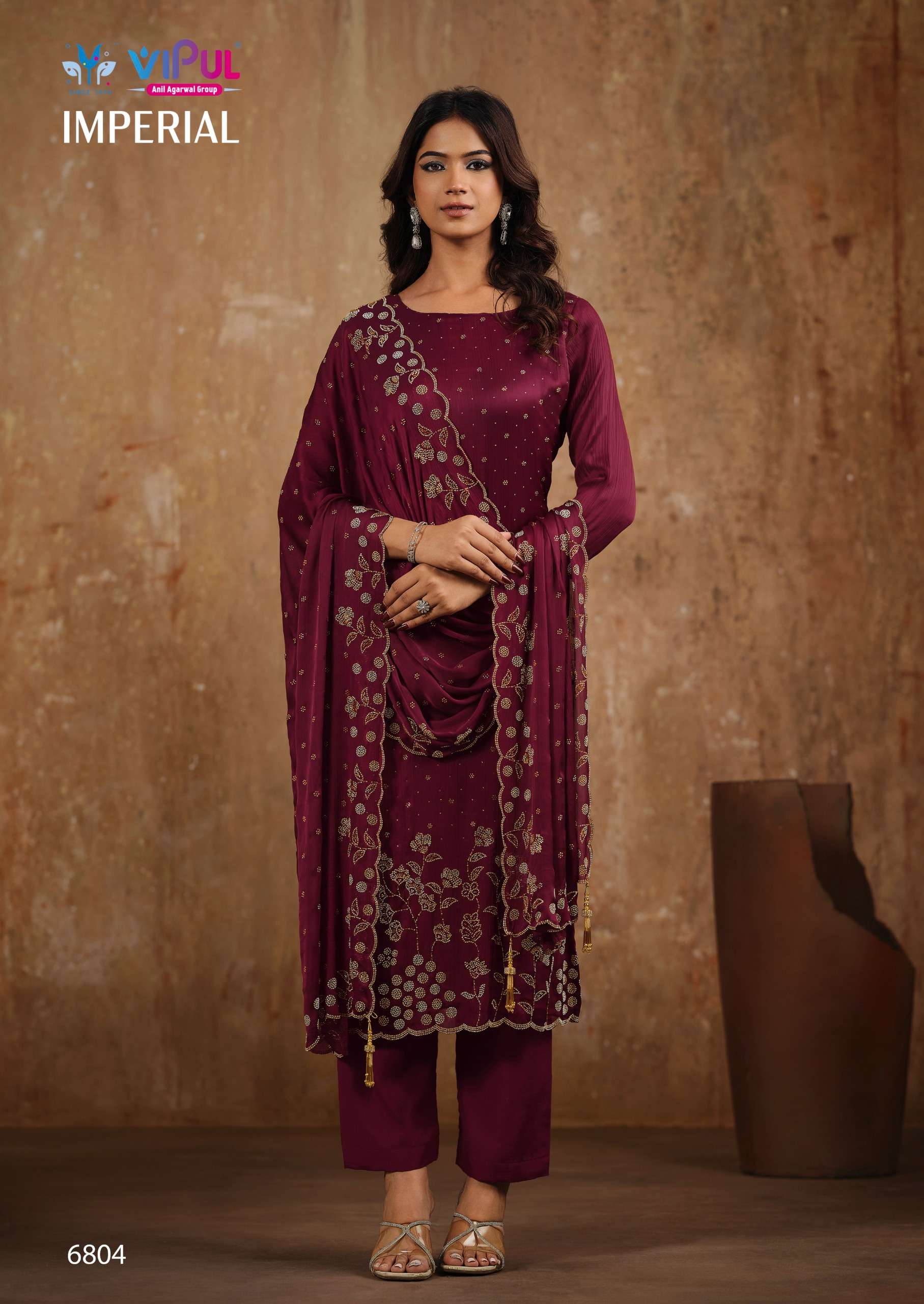VISHWAM FABRICS IMPERIAL CHIFFON HEAVY EMBROIDERY DESIGNER WORK FESTIVE WEAR SUIT