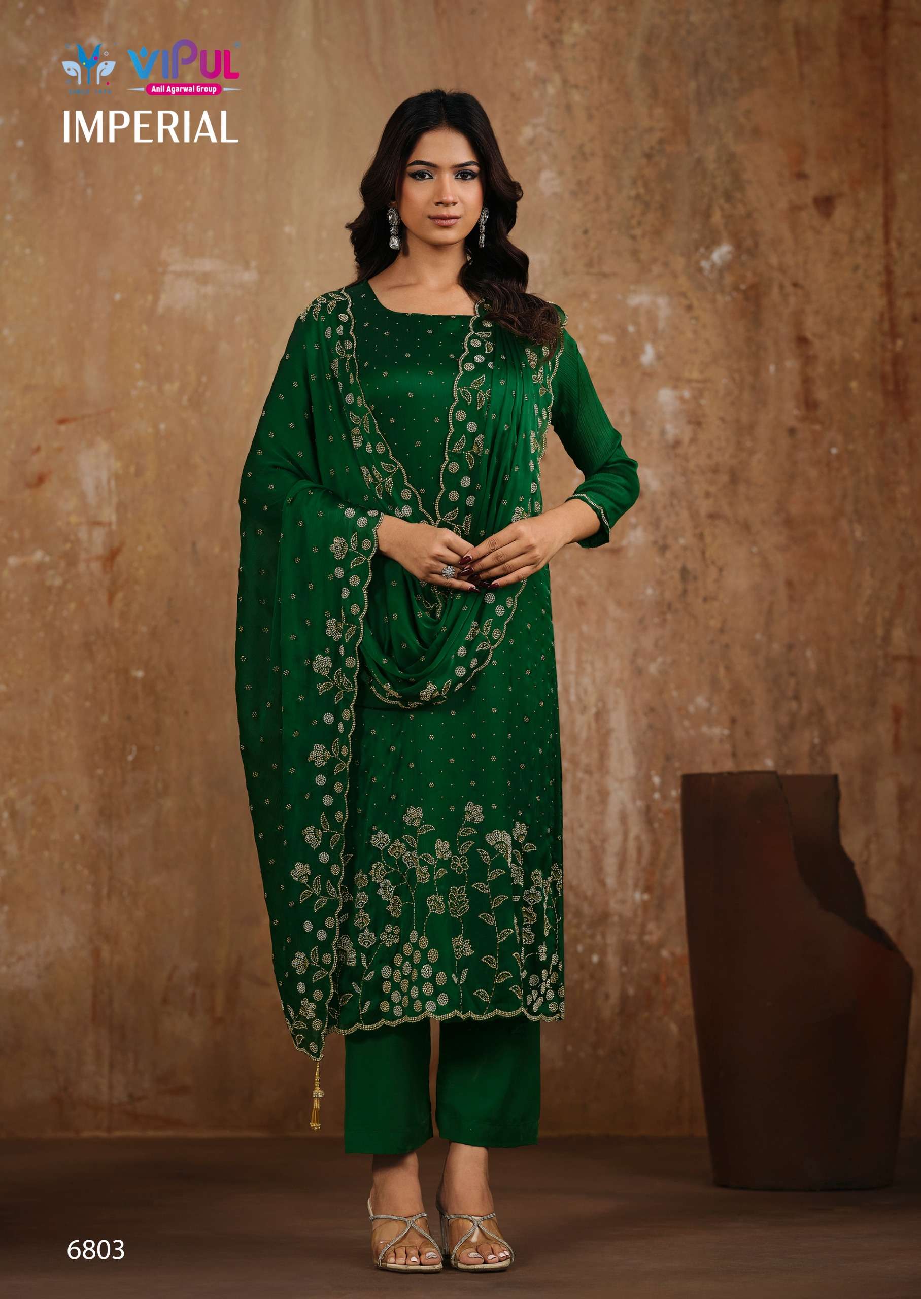 VISHWAM FABRICS IMPERIAL CHIFFON HEAVY EMBROIDERY DESIGNER WORK FESTIVE WEAR SUIT