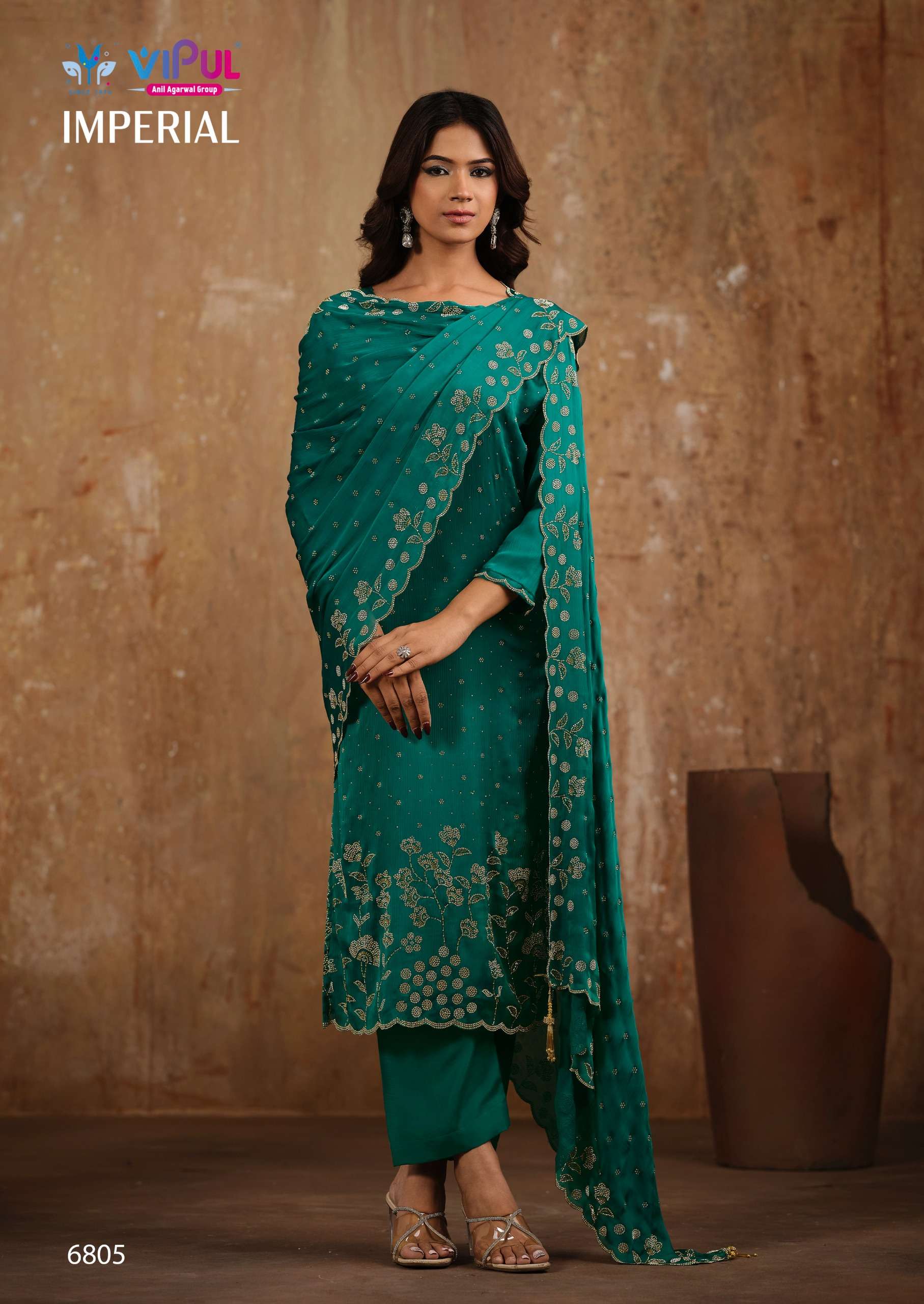 VISHWAM FABRICS IMPERIAL CHIFFON HEAVY EMBROIDERY DESIGNER WORK FESTIVE WEAR SUIT