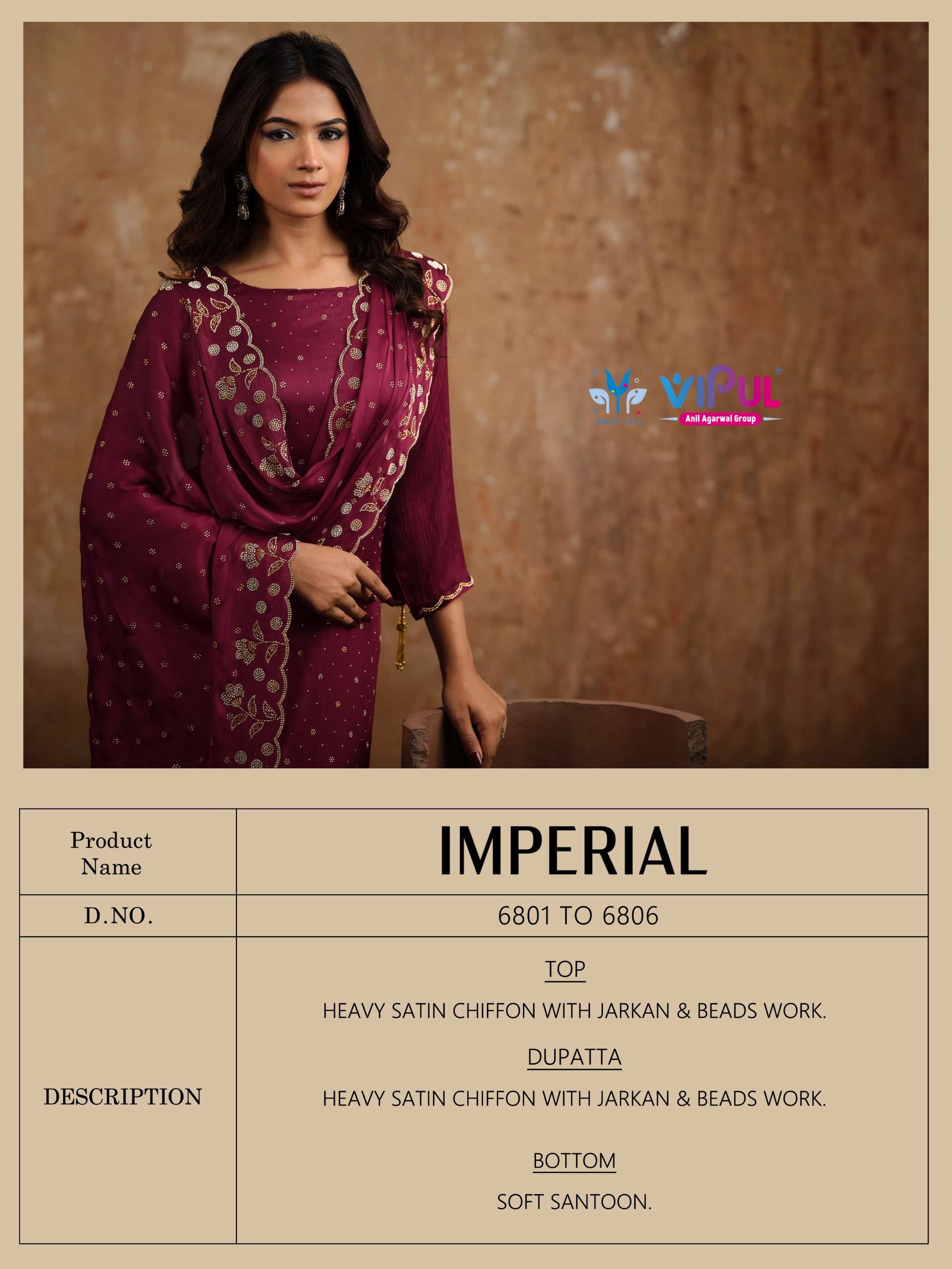 VISHWAM FABRICS IMPERIAL CHIFFON HEAVY EMBROIDERY DESIGNER WORK FESTIVE WEAR SUIT