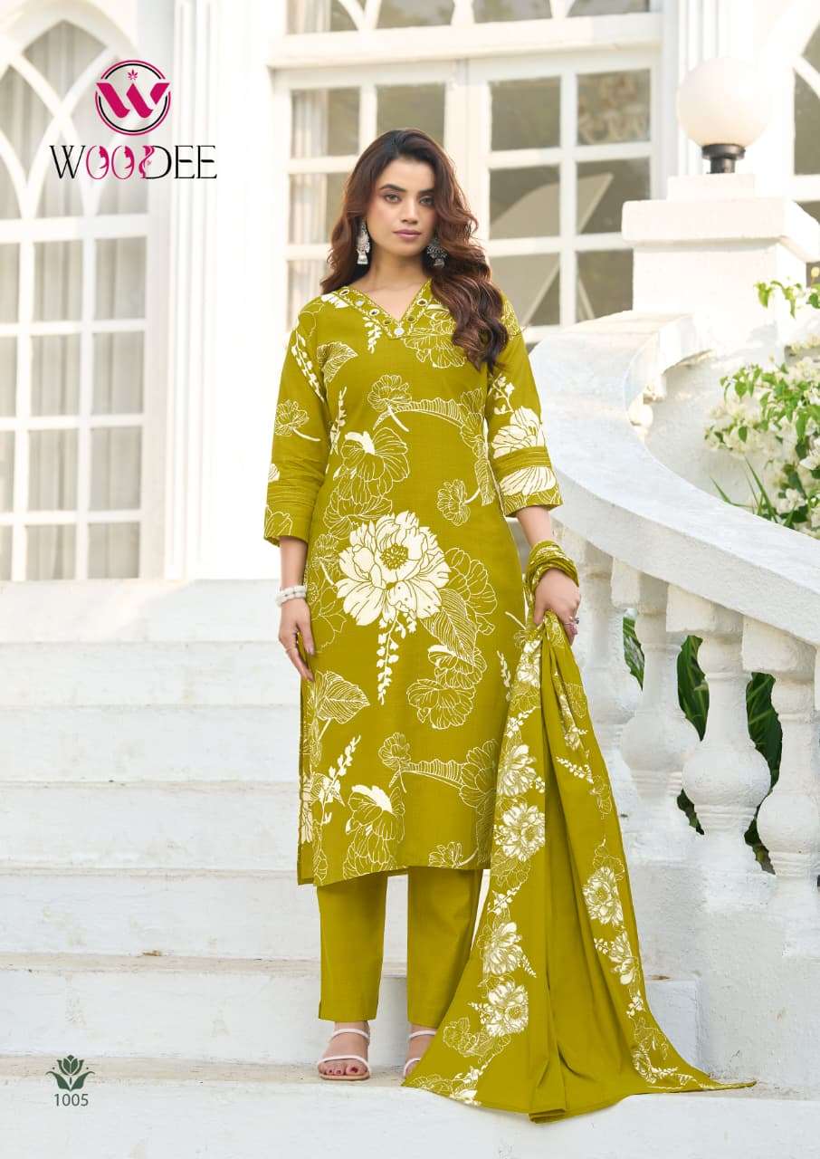 WOODEE TANYA VISCOSE FANCY PRINT LADIES KURTI PANT WITH DUPATTA SET 