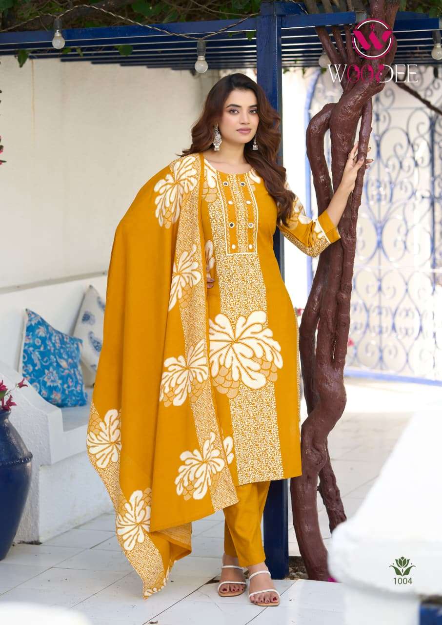 WOODEE TANYA VISCOSE FANCY PRINT LADIES KURTI PANT WITH DUPATTA SET 