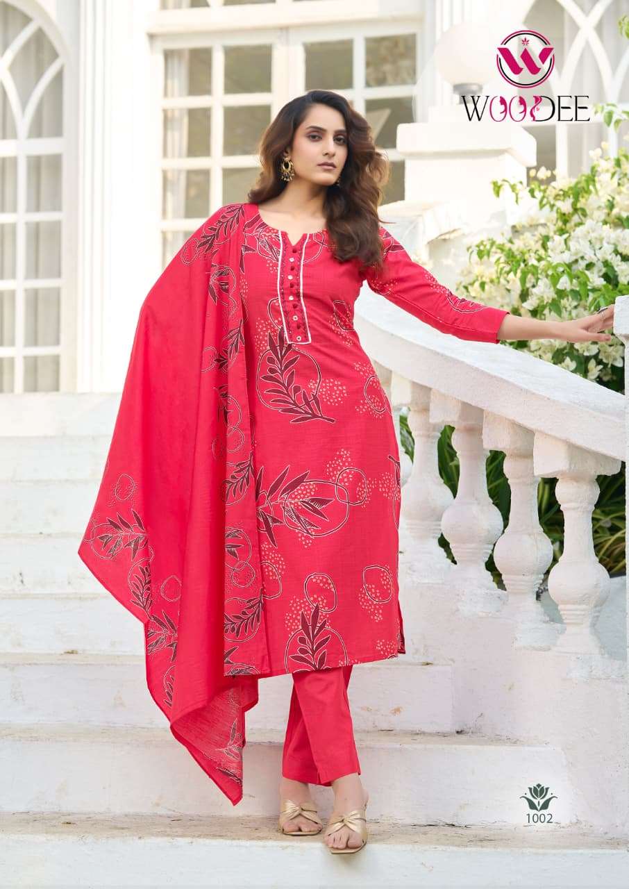 WOODEE TANYA VISCOSE FANCY PRINT LADIES KURTI PANT WITH DUPATTA SET 