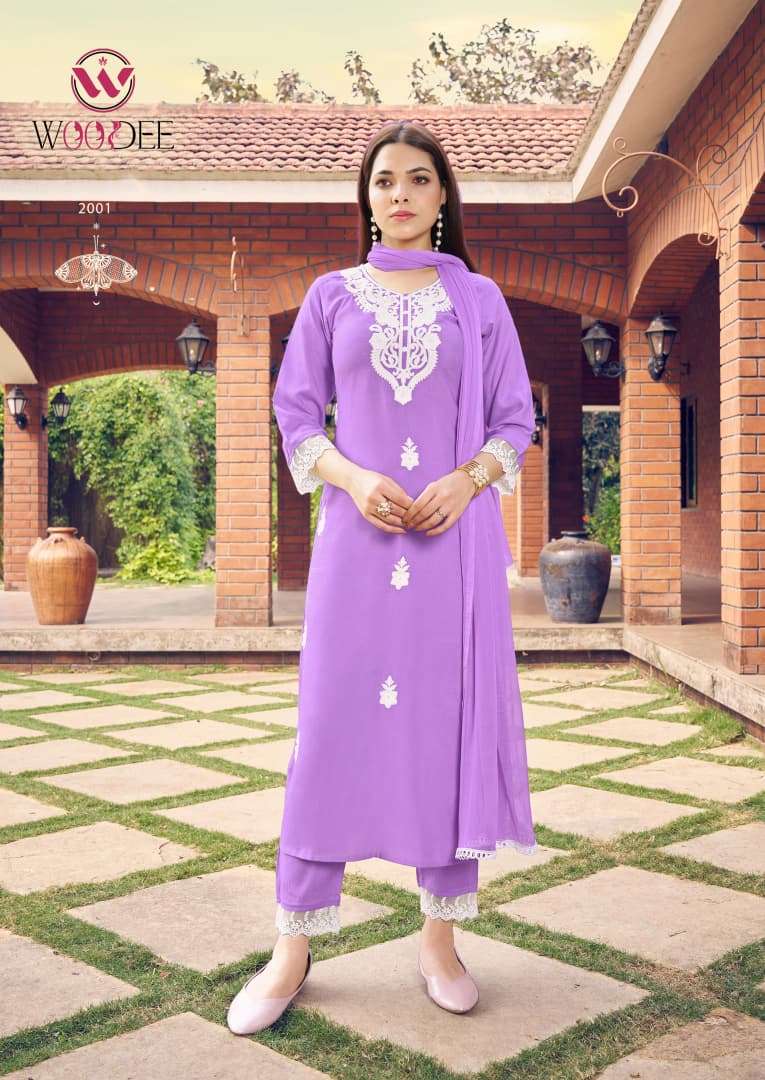 WOODEE WHITE LOTUS VOL 2 RAYON FANCY EMBROIDERIES WORK LADIES 3PIECE SET COLLECTION 