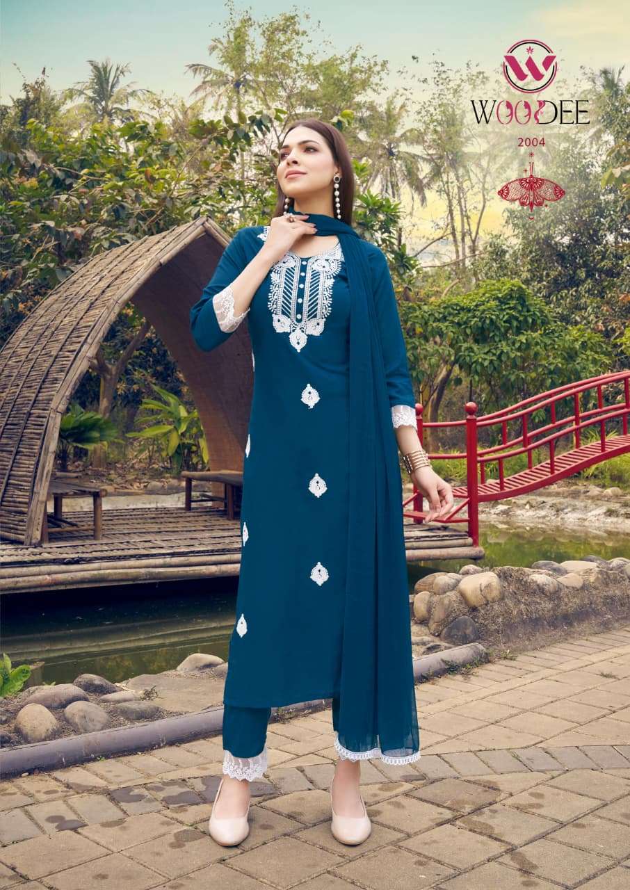 WOODEE WHITE LOTUS VOL 2 RAYON FANCY EMBROIDERIES WORK LADIES 3PIECE SET COLLECTION 