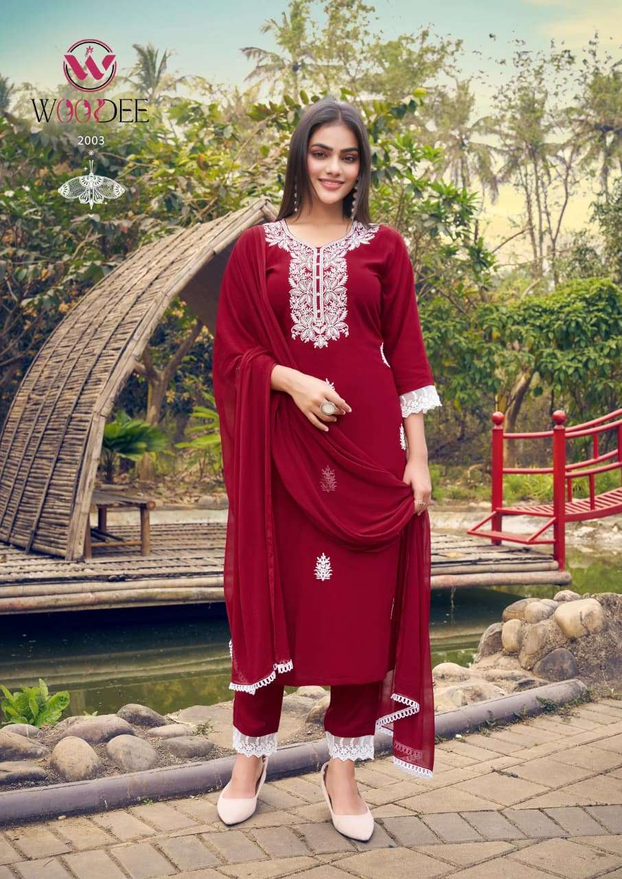 WOODEE WHITE LOTUS VOL 2 RAYON FANCY EMBROIDERIES WORK LADIES 3PIECE SET COLLECTION 