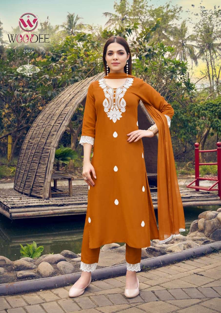 WOODEE WHITE LOTUS VOL 2 RAYON FANCY EMBROIDERIES WORK LADIES 3PIECE SET COLLECTION 