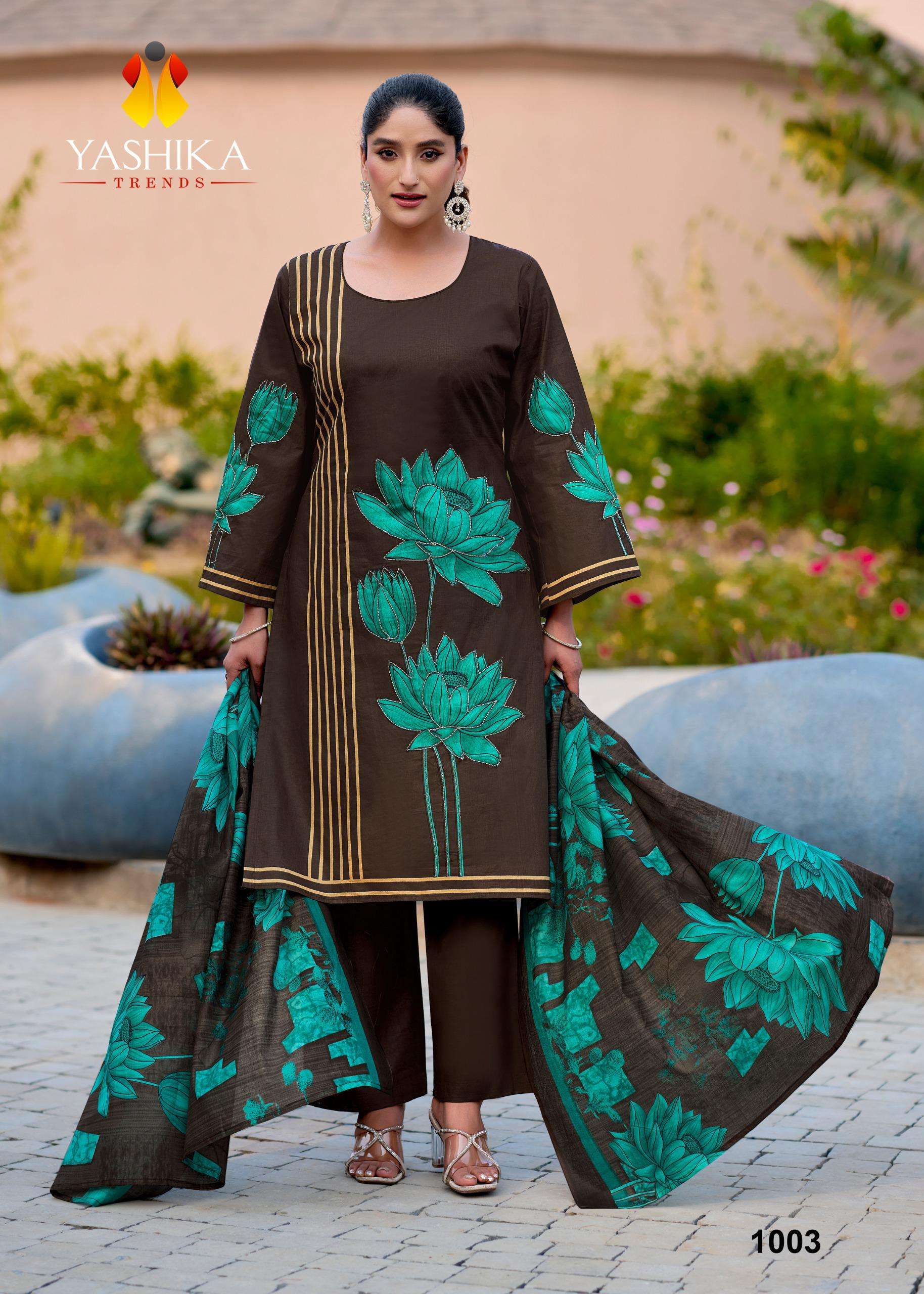 YASHIKA TRENDS MAYISHA  COTTON DIGITAL PRINTS WITH FANCY WORK SUITS 