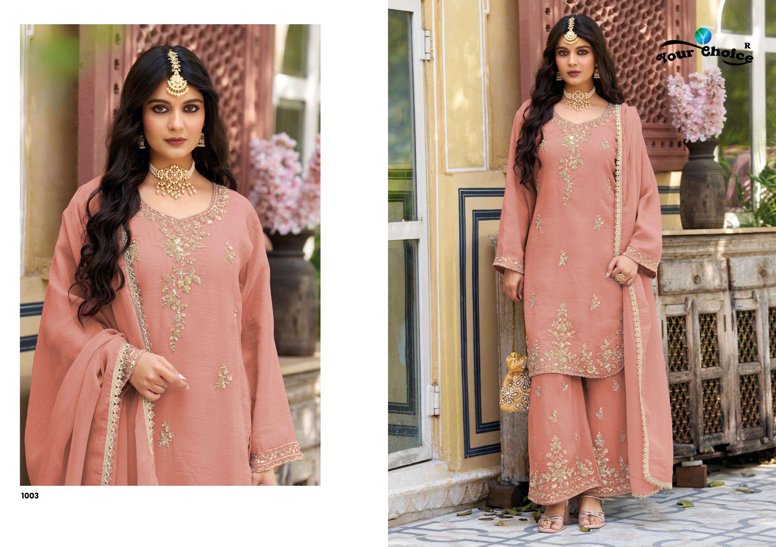 YOUR CHOICE MONOCO SILK HEAVY EMBROIDERD DESIGNER WEDDING WEAR LADIES SUIT