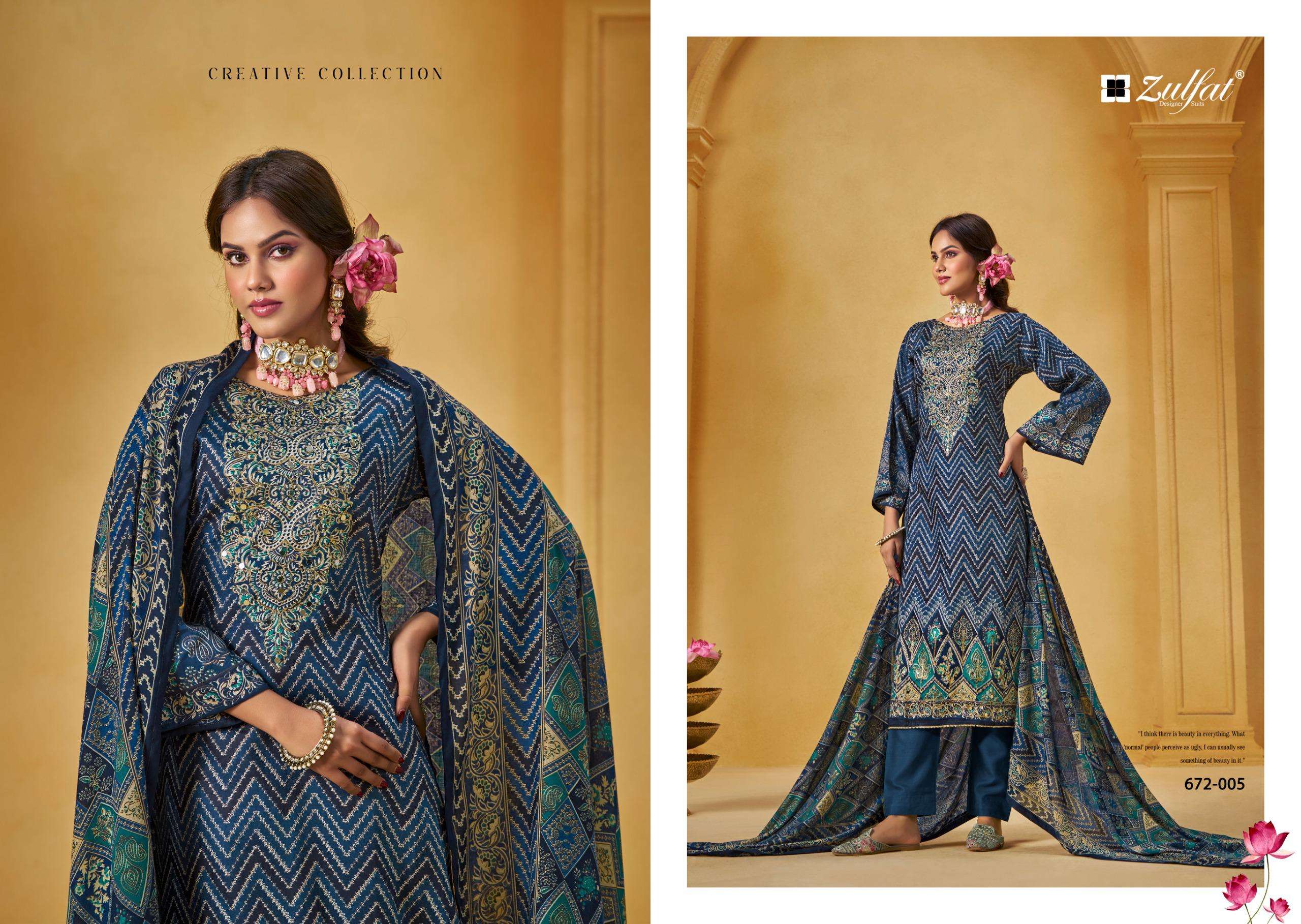 ZULFAT DESIGNER SUITS SAJNI VOL 9 JAM COTTON PRINT WITH FANCY WORK SUIT