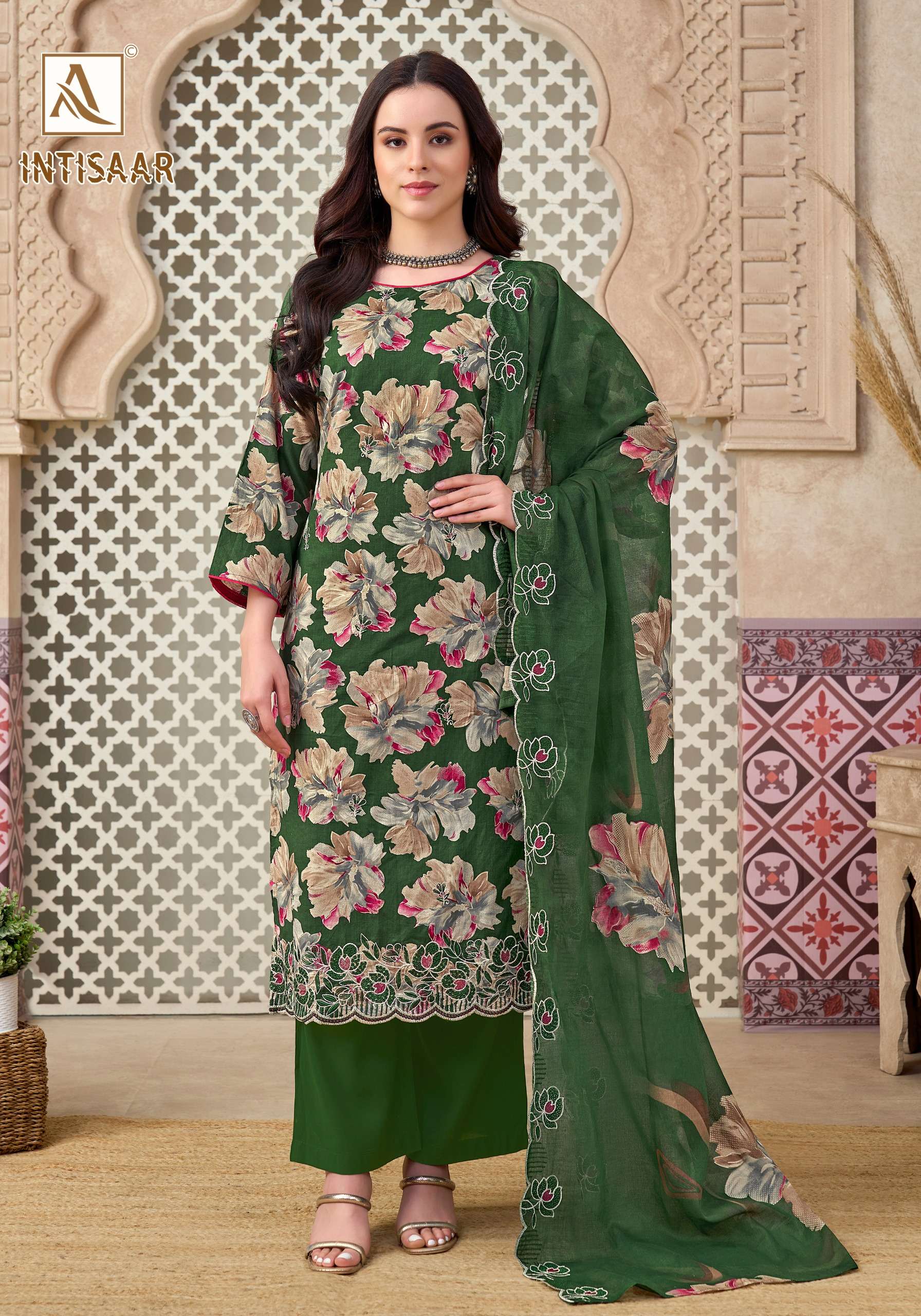 ALOK SUITS INTISAAR CAMBRIC COTTON PRINT WITH FANCY WORK SUITS 