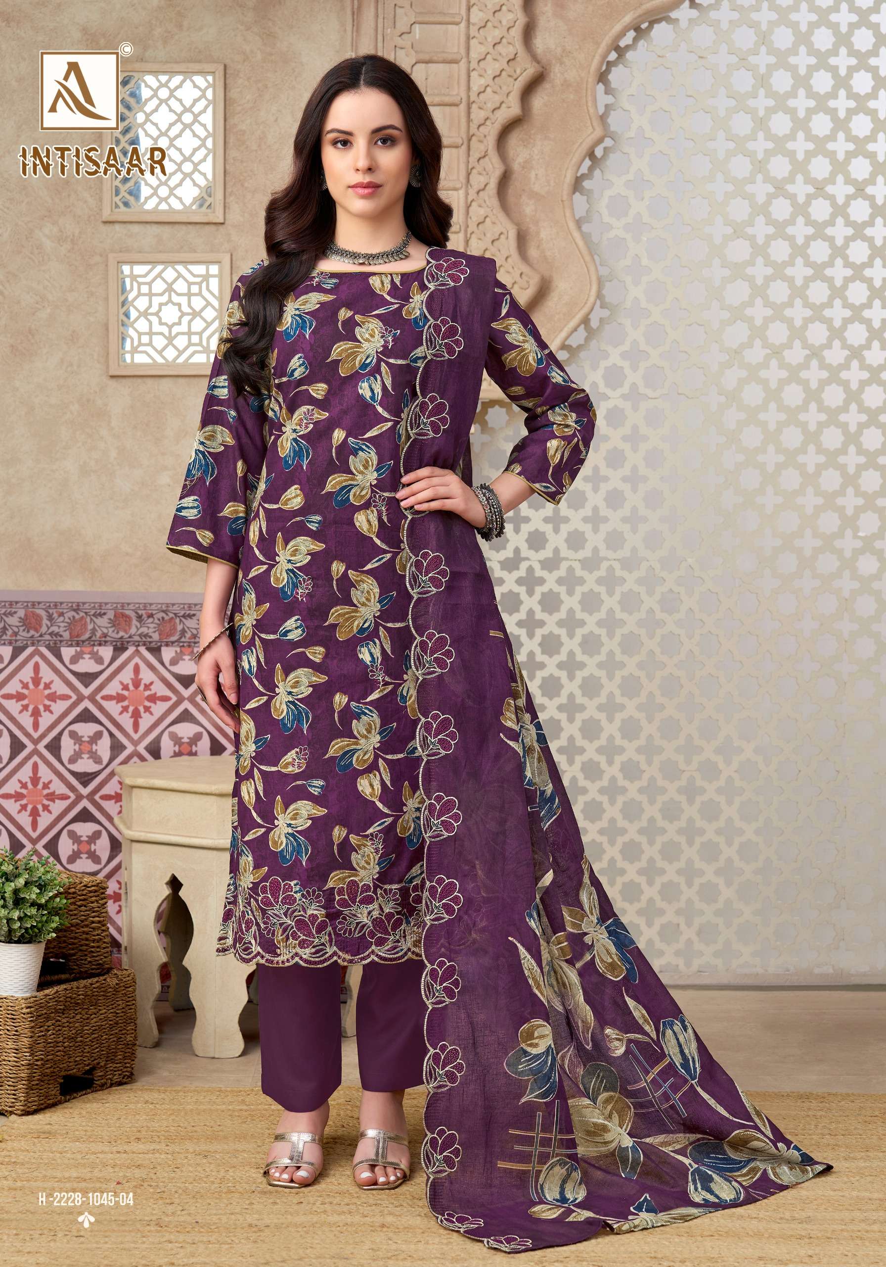 ALOK SUITS INTISAAR CAMBRIC COTTON PRINT WITH FANCY WORK SUITS 