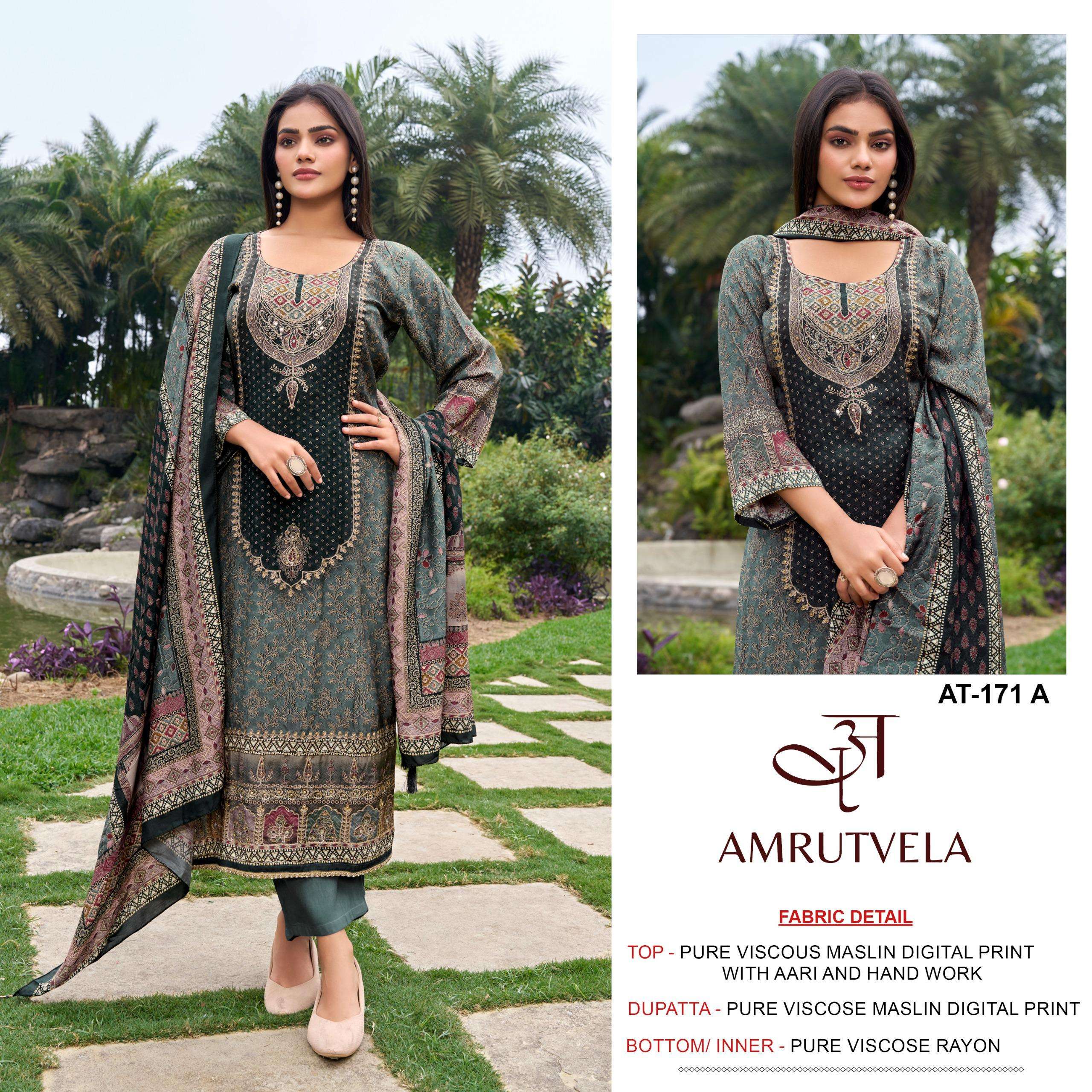AMRUTVELA AT 171 VISCOSE DIGITAL PRINT WITH HAND WORK DESIGNER SUITS 