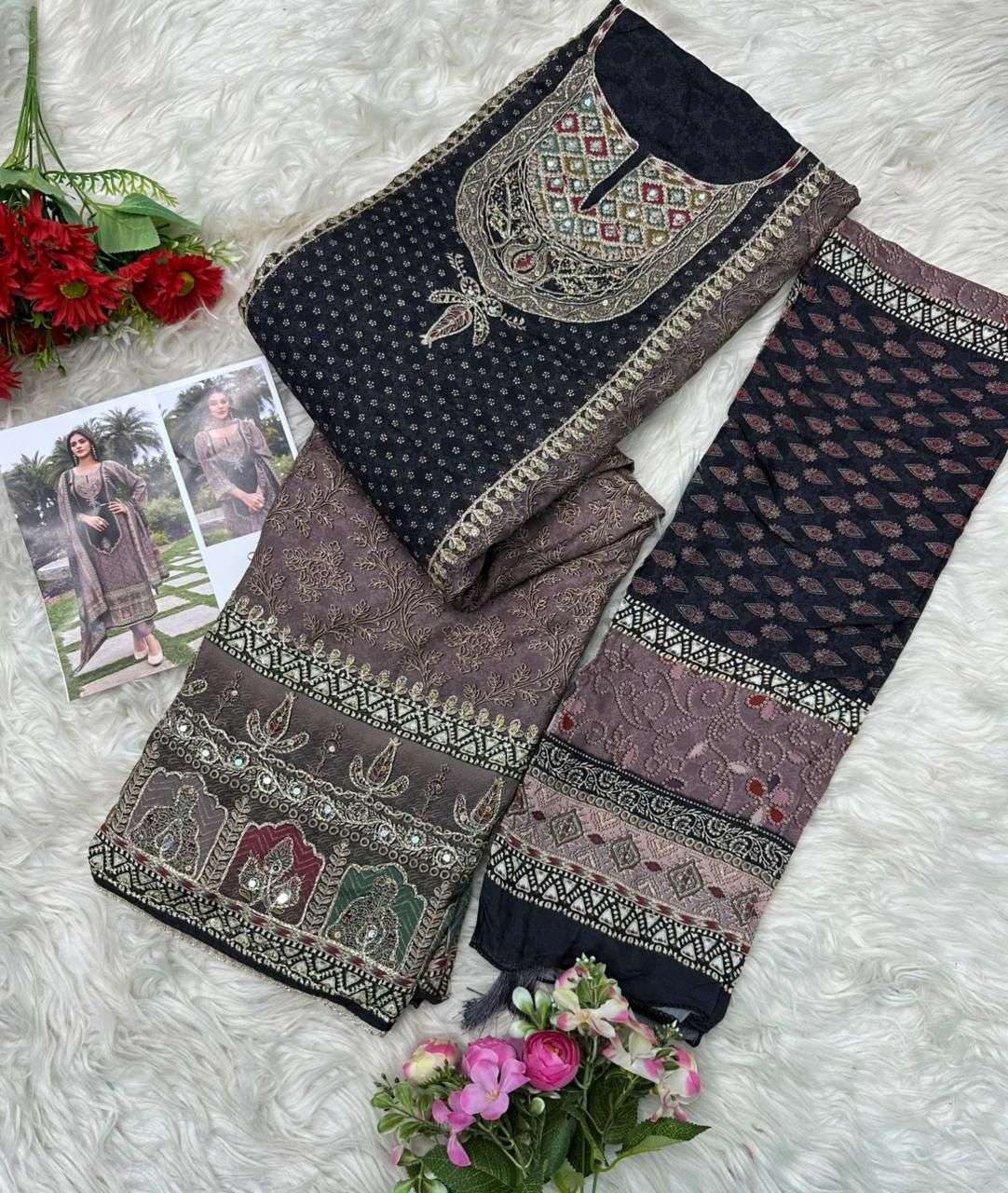 AMRUTVELA AT 171 VISCOSE DIGITAL PRINT WITH HAND WORK DESIGNER SUITS 