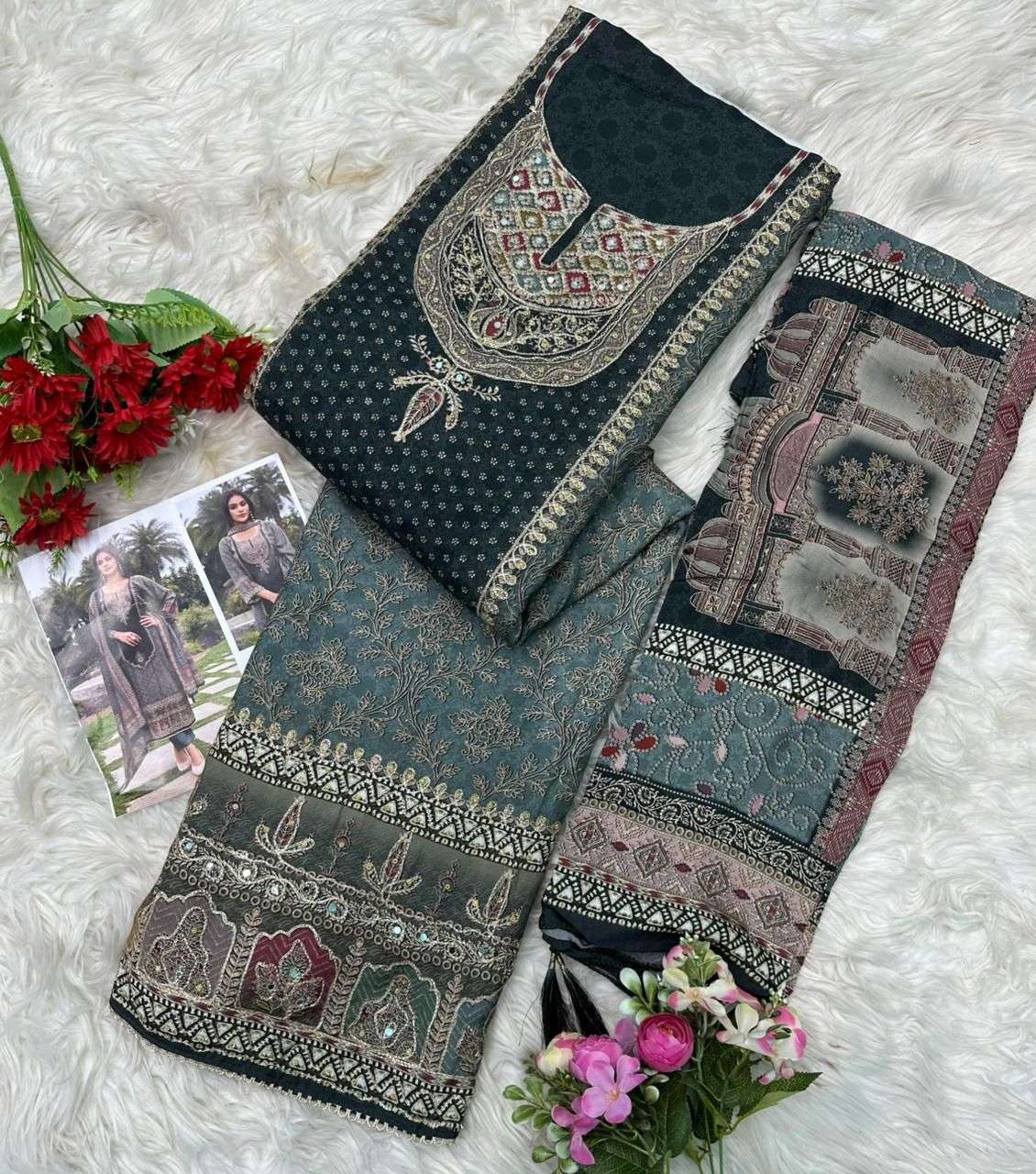 AMRUTVELA AT 171 VISCOSE DIGITAL PRINT WITH HAND WORK DESIGNER SUITS 