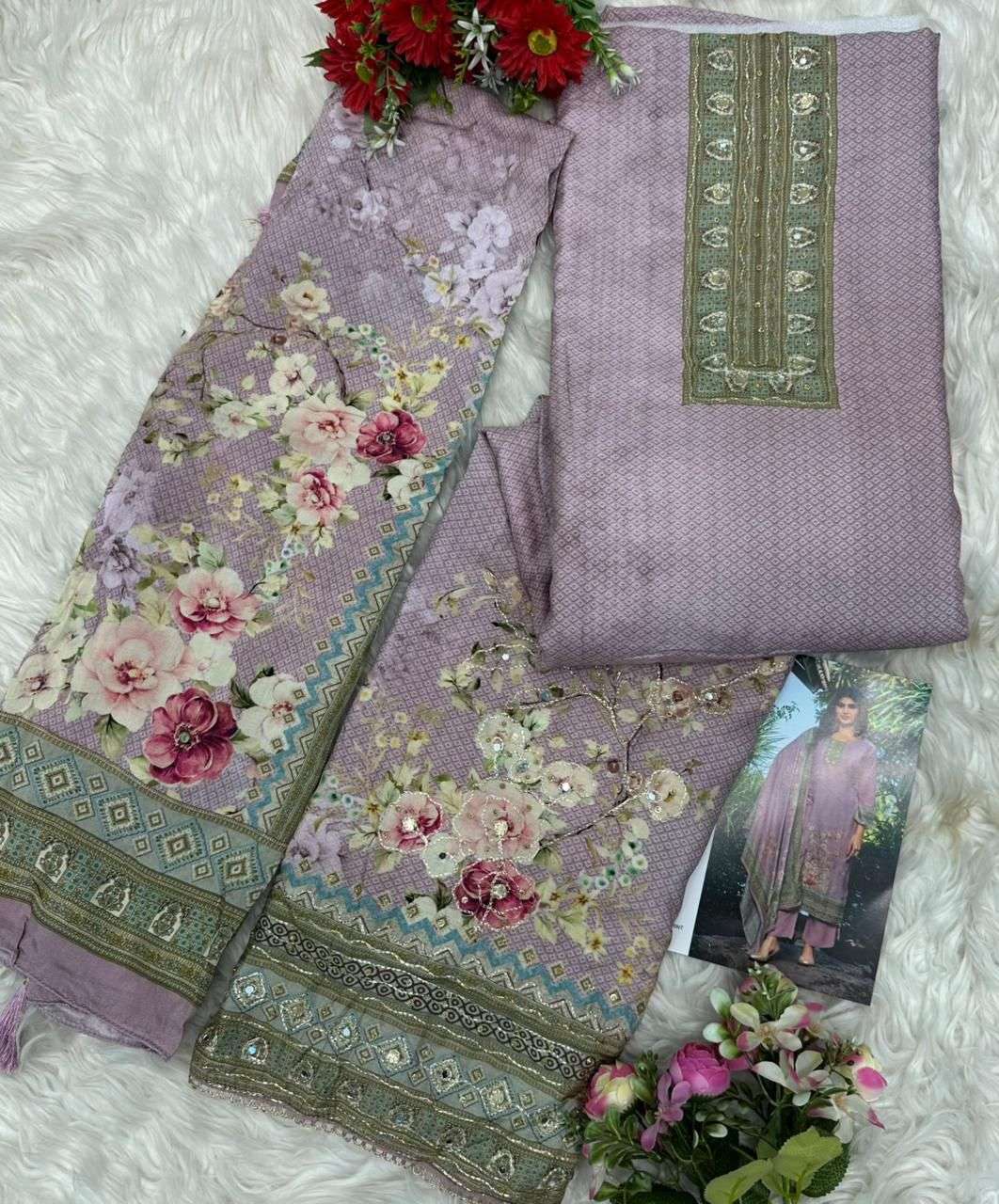 AMRUTVELA AT 206 VISCOSE DIGITAL PRINT WITH HAND WORK DESIGNER SUIT