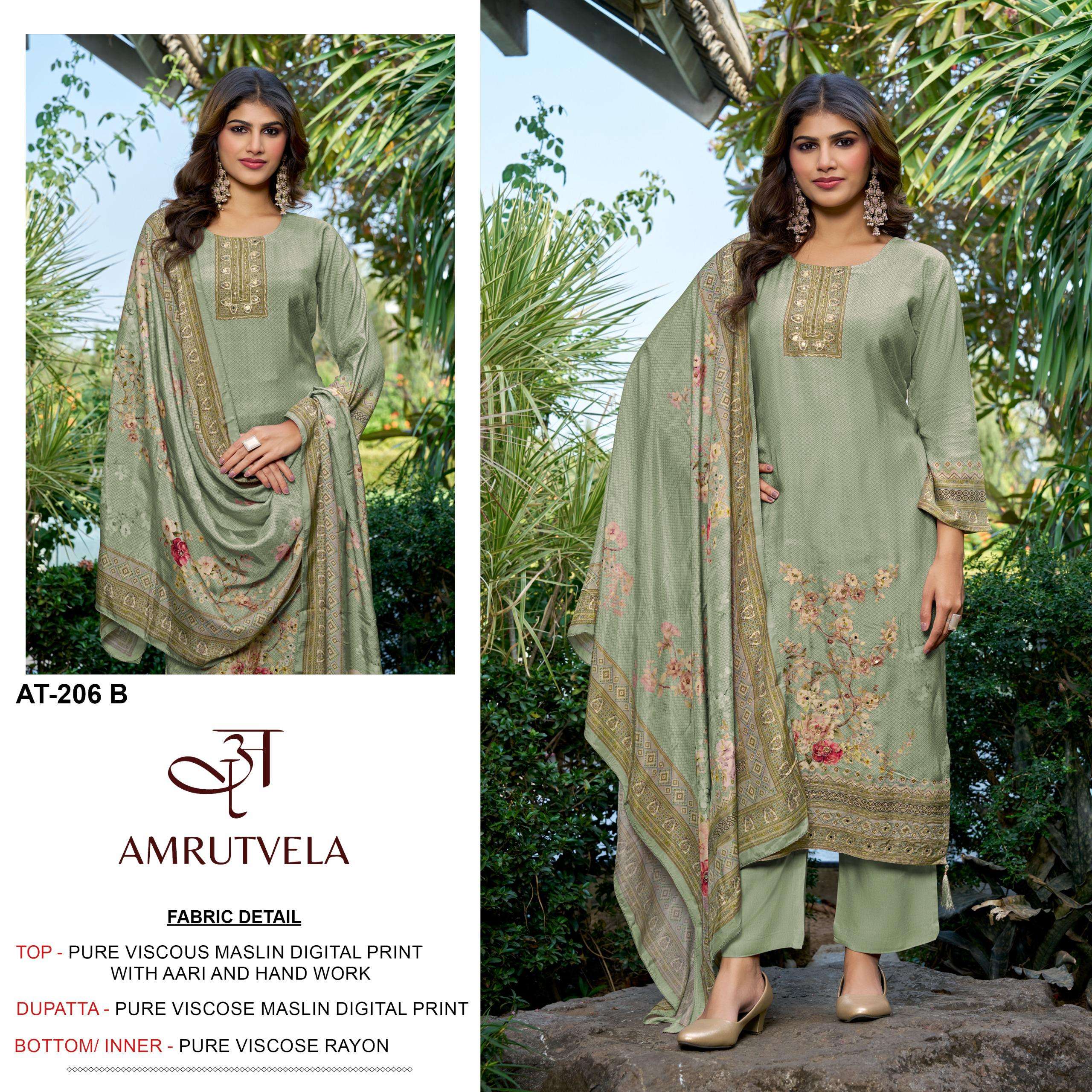 AMRUTVELA AT 206 VISCOSE DIGITAL PRINT WITH HAND WORK DESIGNER SUIT