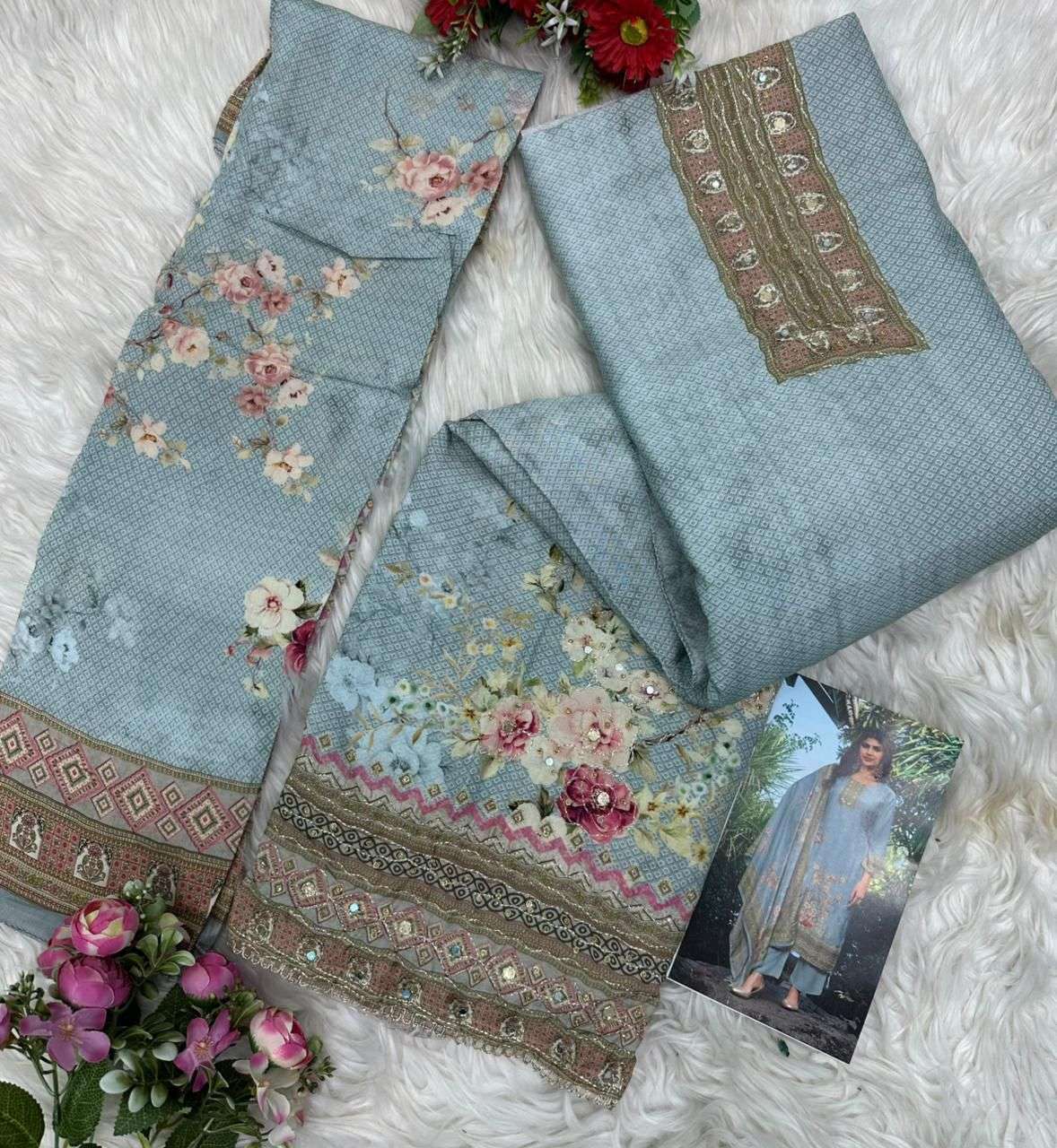 AMRUTVELA AT 206 VISCOSE DIGITAL PRINT WITH HAND WORK DESIGNER SUIT