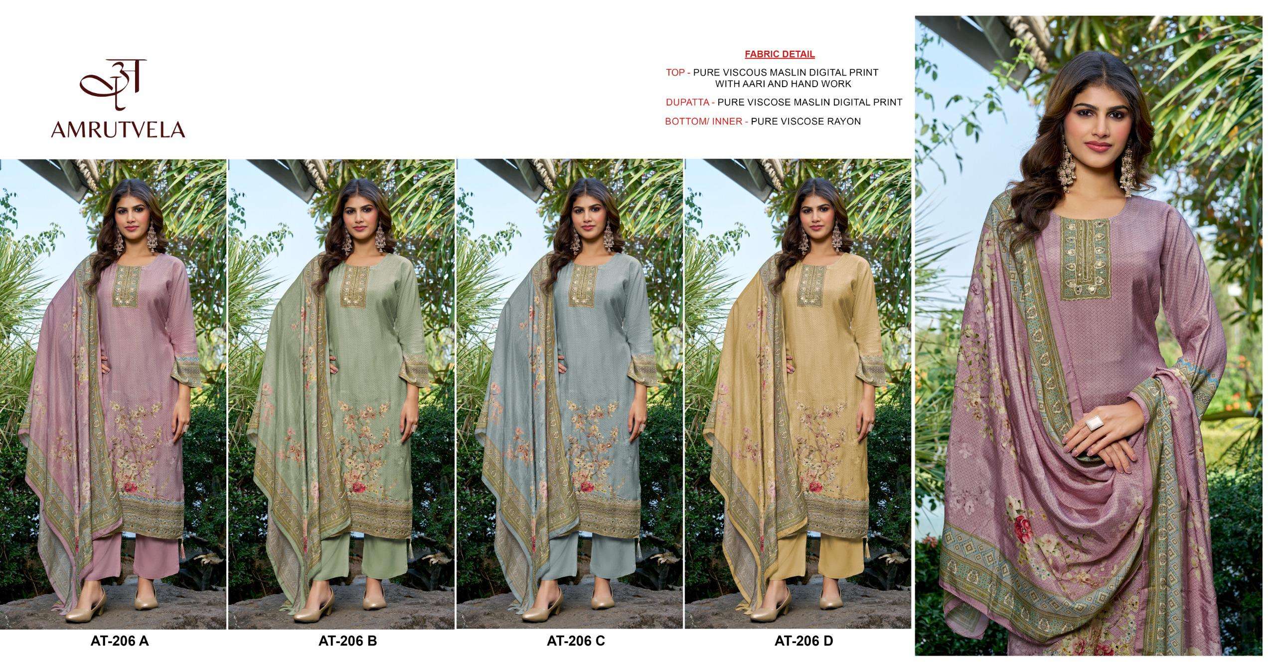 AMRUTVELA AT 206 VISCOSE DIGITAL PRINT WITH HAND WORK DESIGNER SUIT