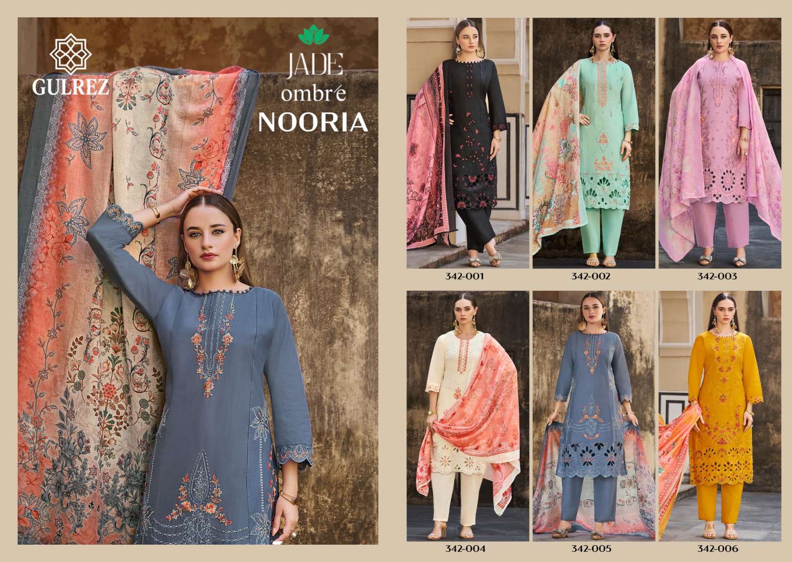 BELLIZA DESIGNER STUDIO OMBRE NOORIA LAWN COTTON DESIGNER WORK READY MADE LADIES SUIT