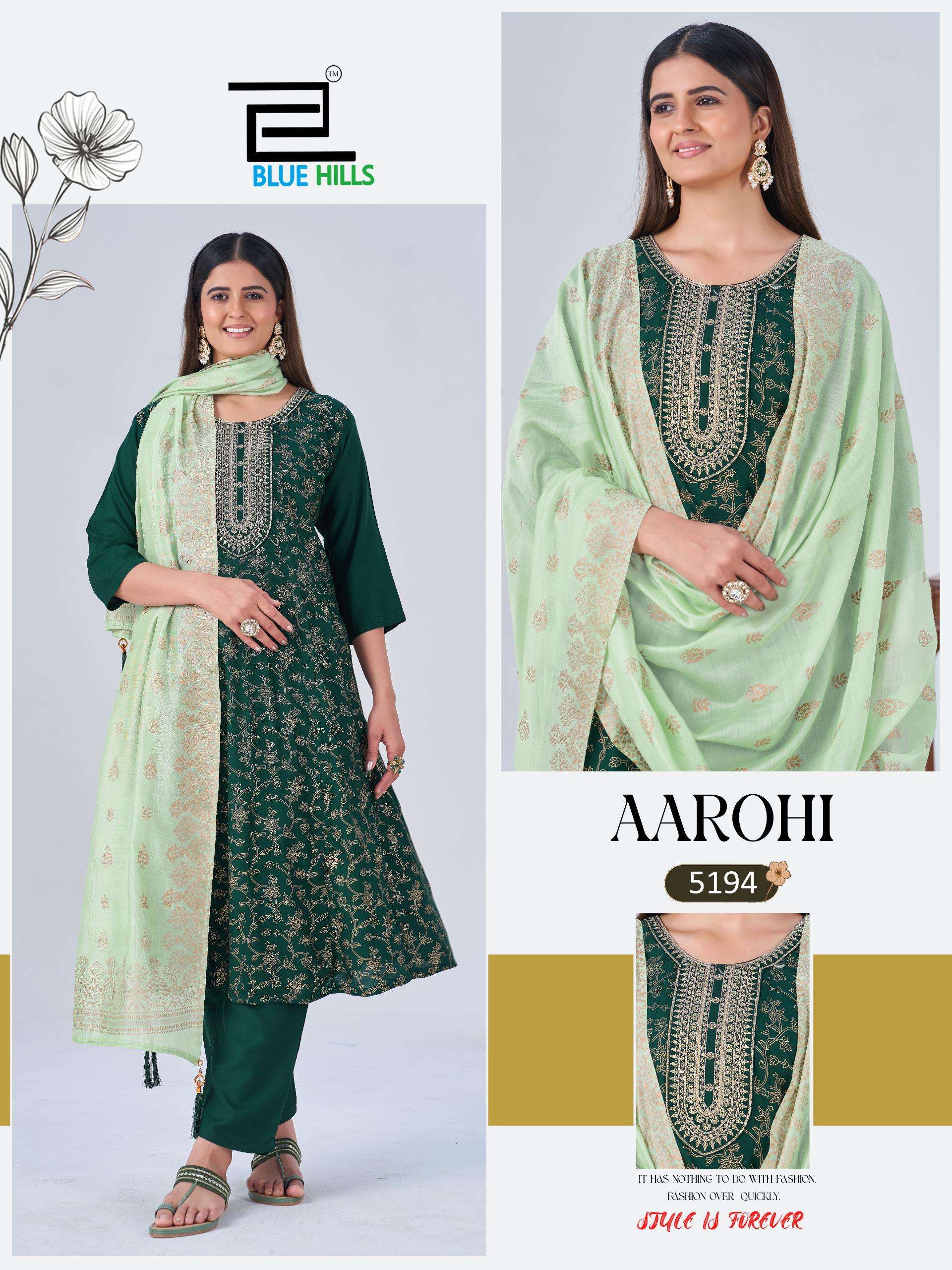 BLUE HILLS AAROHI RAYON FOIL PRINT FANCY ANARKALI STYLE LADIES 3PCS SET COLLECTION 