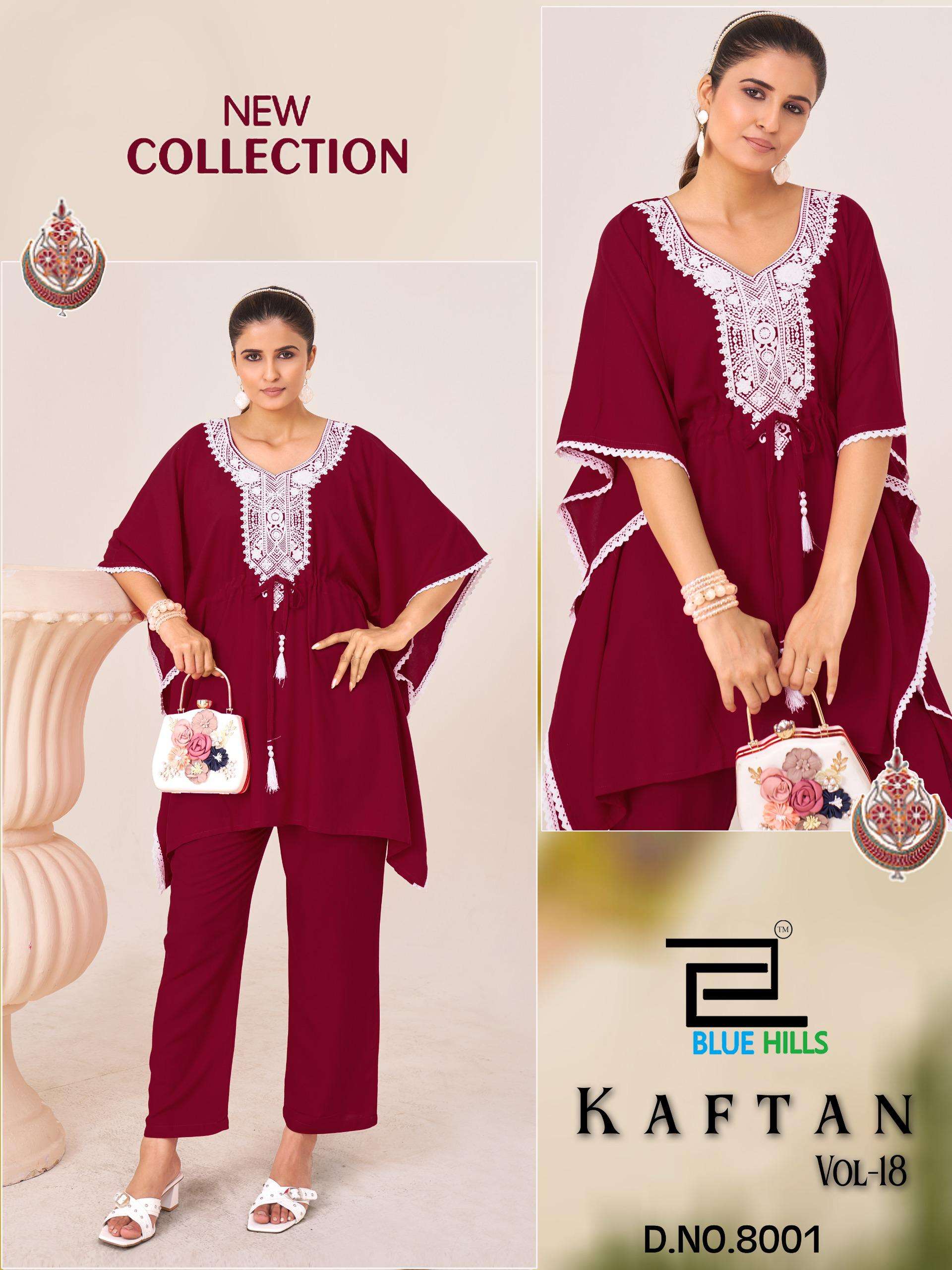 BLUE HILLS KAFTAN VOL 18 RAYON FANCY WORKS LADIES KAFTAN WITH BOTTOM PAIR 