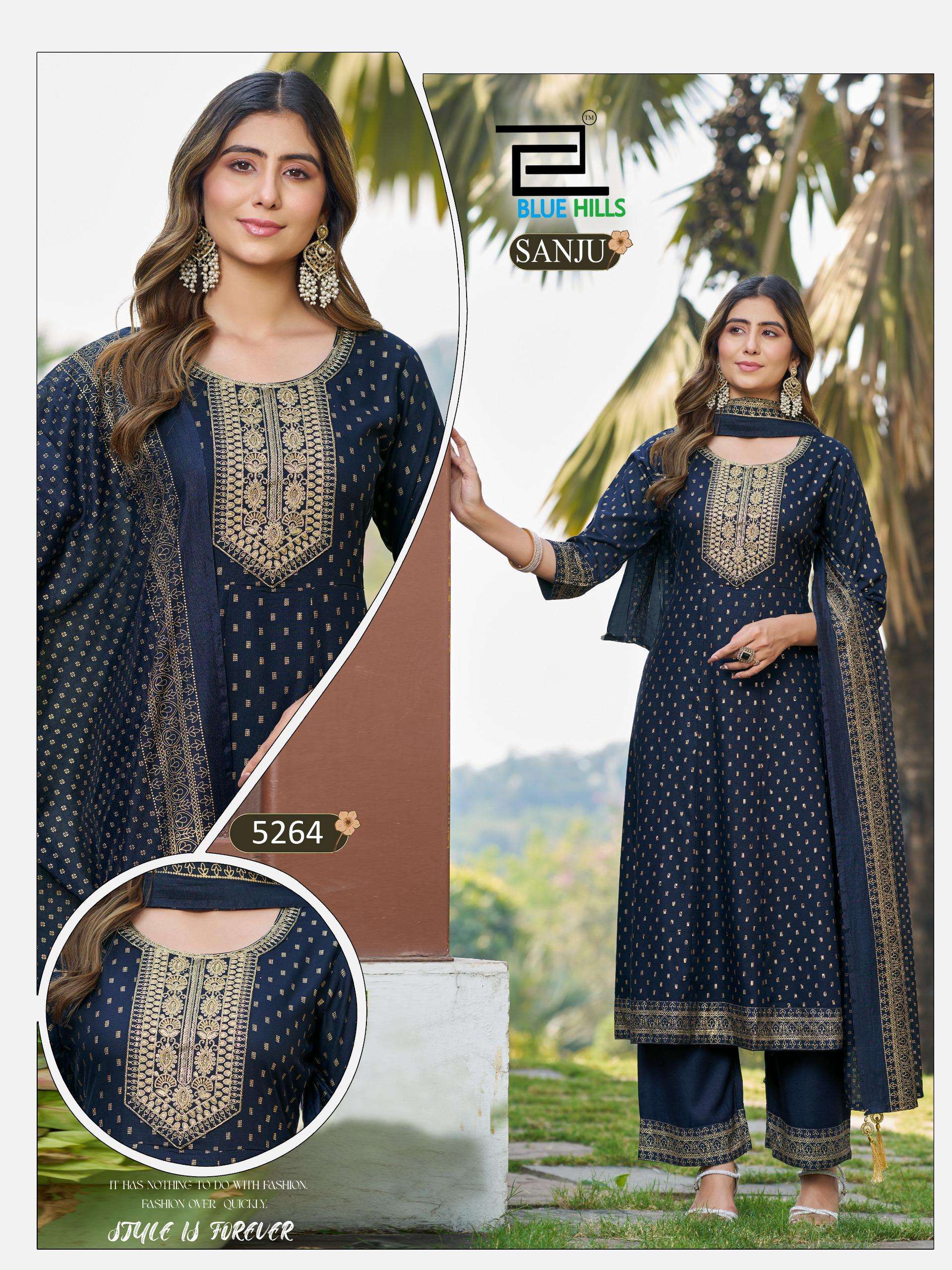 BLUE HILLS SANJU RAYON FANCY EMBROIDERY WORK WORKS LADIES 3PCS SET COLLECTION 