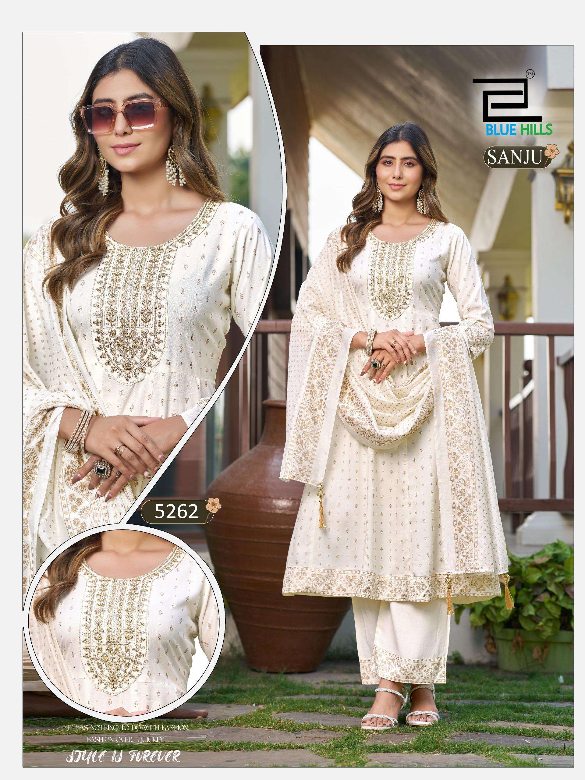 BLUE HILLS SANJU RAYON FANCY EMBROIDERY WORK WORKS LADIES 3PCS SET COLLECTION 