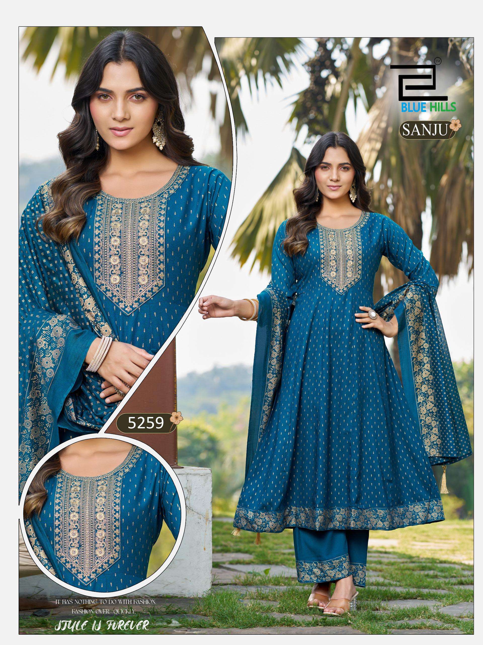 BLUE HILLS SANJU RAYON FANCY EMBROIDERY WORK WORKS LADIES 3PCS SET COLLECTION 