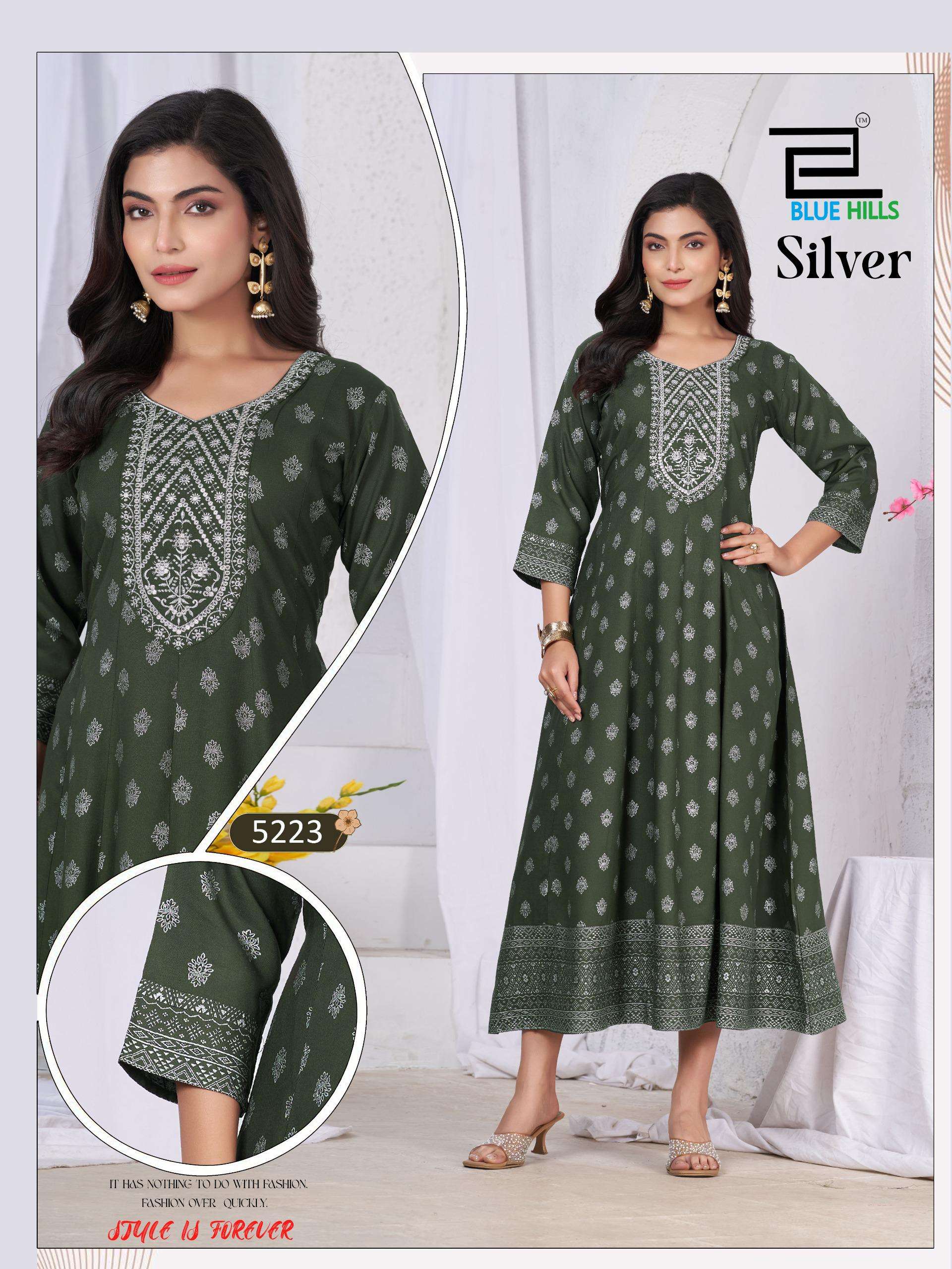 BLUE HILLS SILVER RAYON FANCY WEAR LADIES GOWN DRESS