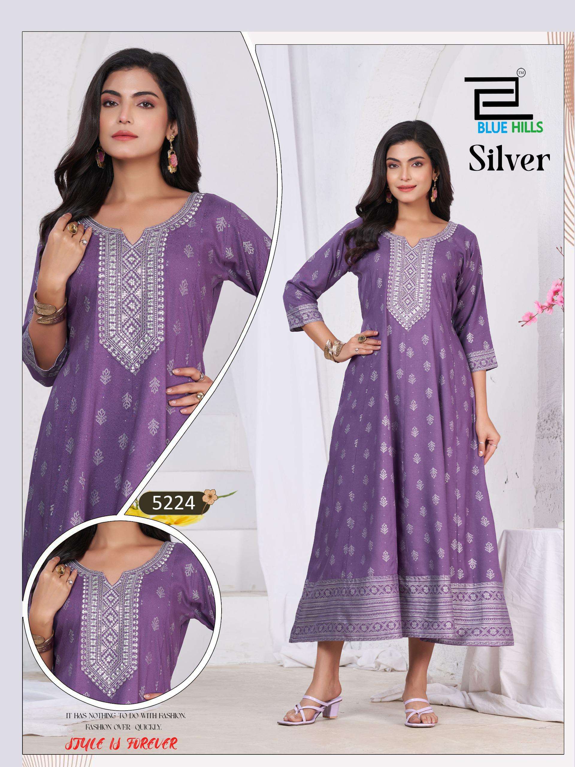 BLUE HILLS SILVER RAYON FANCY WEAR LADIES GOWN DRESS
