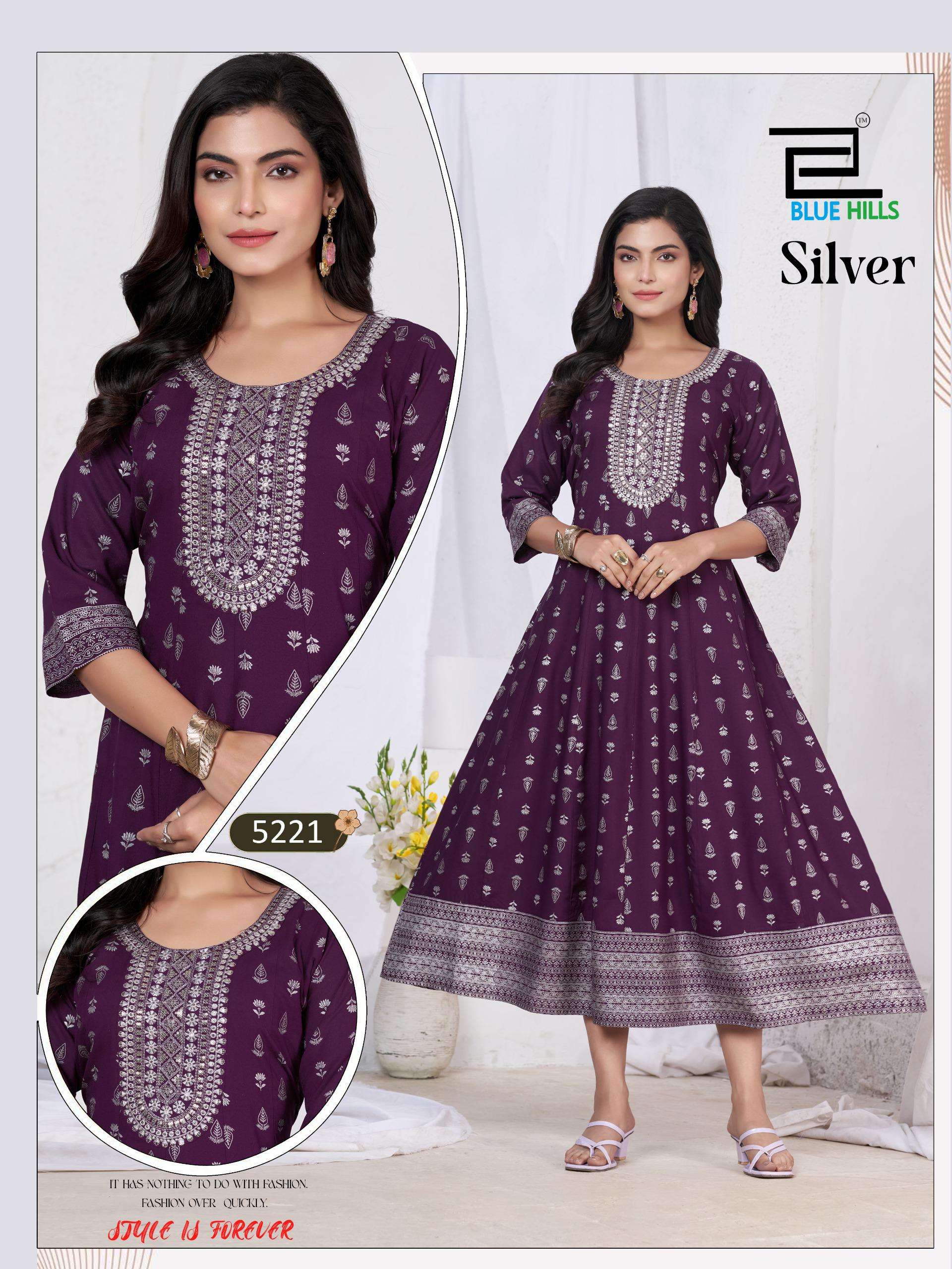 BLUE HILLS SILVER RAYON FANCY WEAR LADIES GOWN DRESS