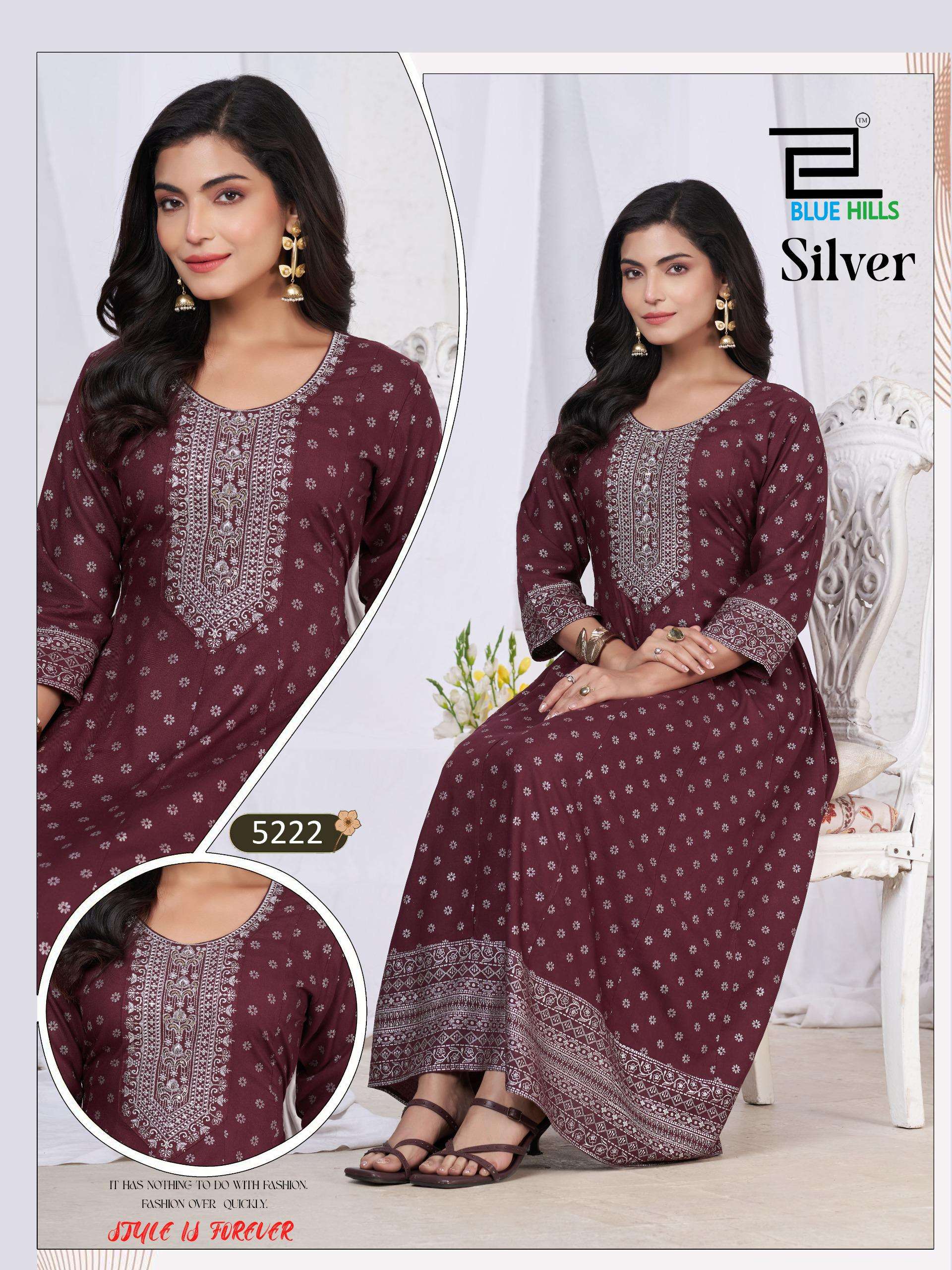 BLUE HILLS SILVER RAYON FANCY WEAR LADIES GOWN DRESS