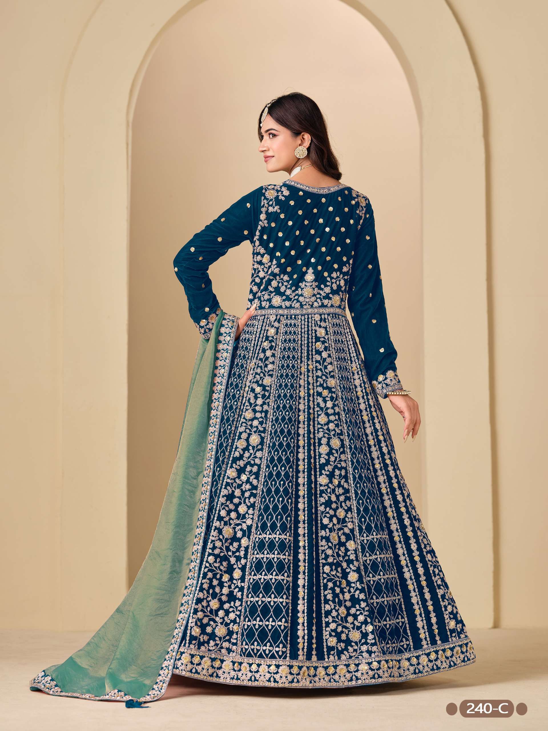 DANI CREATION AANAYA VOL 240 VELVET DESIGNER WORK ANARKALI STYLE LADIES GOWNS SUIT
