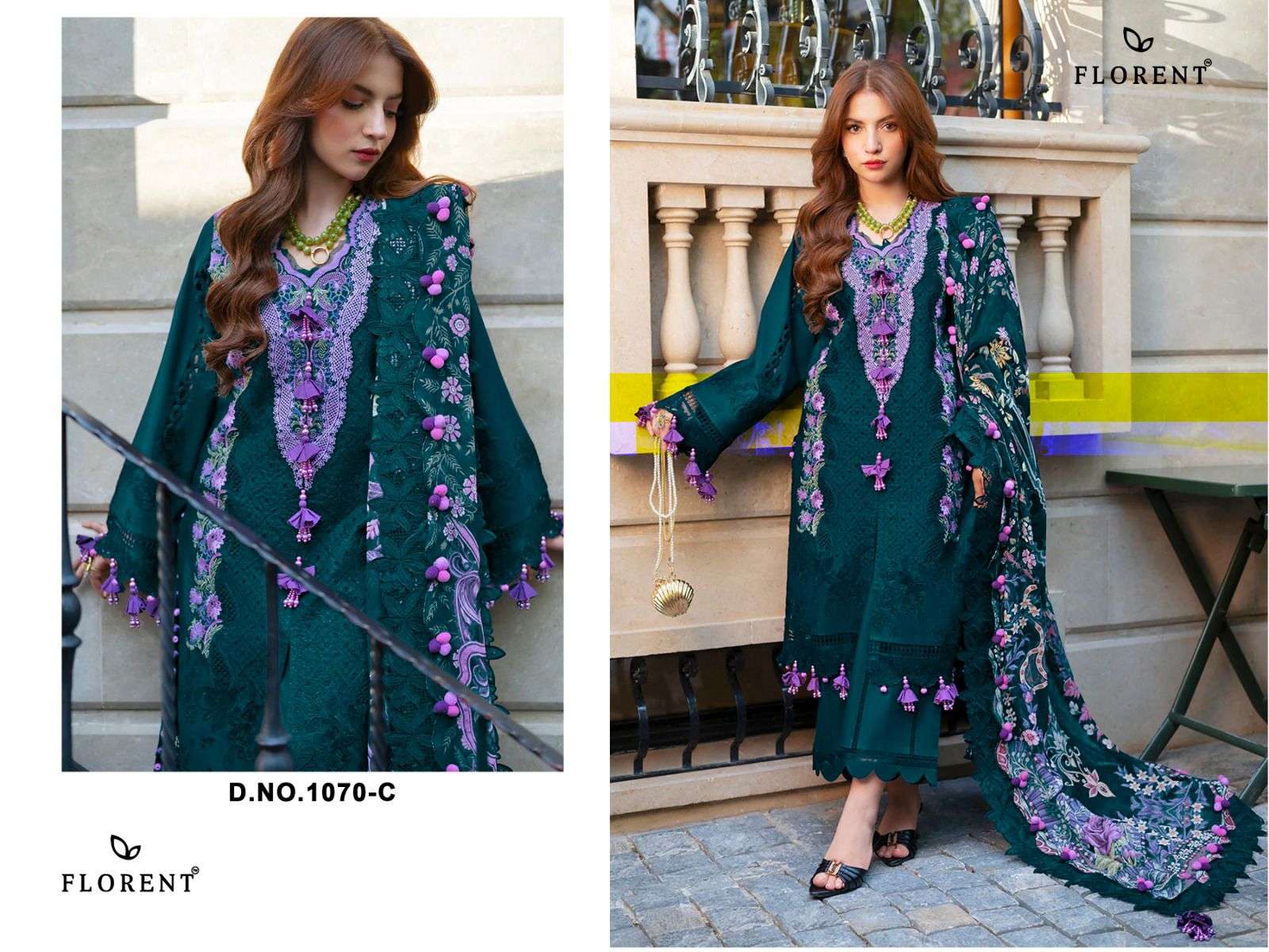 FLORENT D NO 1070 COTTON HEAVY EMBROIDERY DESIGNER WORK PAKISTANI SUIT