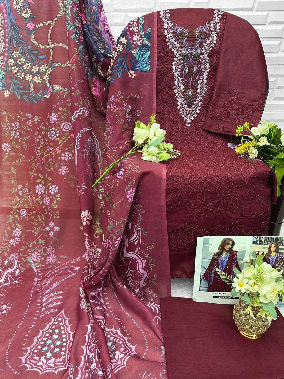 FLORENT D NO 1070 COTTON HEAVY EMBROIDERY DESIGNER WORK PAKISTANI SUIT