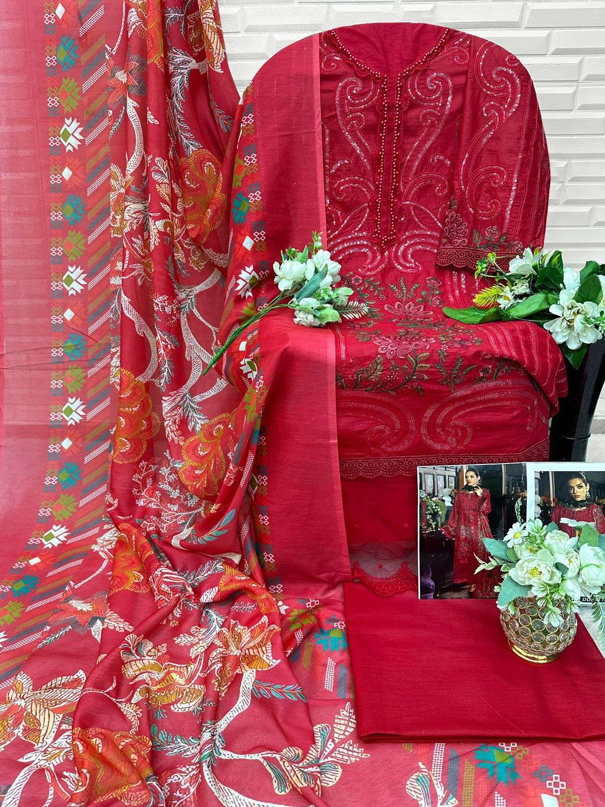 FLORENT D NO 1079 COTTON WITH HEAVY EMBROIDERY DESIGNER PAKISTANI SUIT