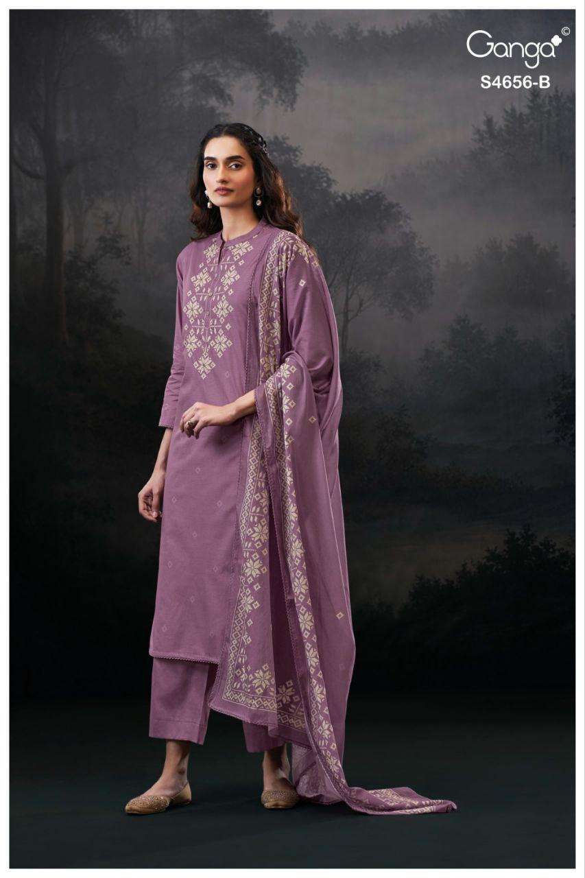 GANGA EVAIRA 4656 COTTON PRINTED WITH DESIGNER WORK SUIT