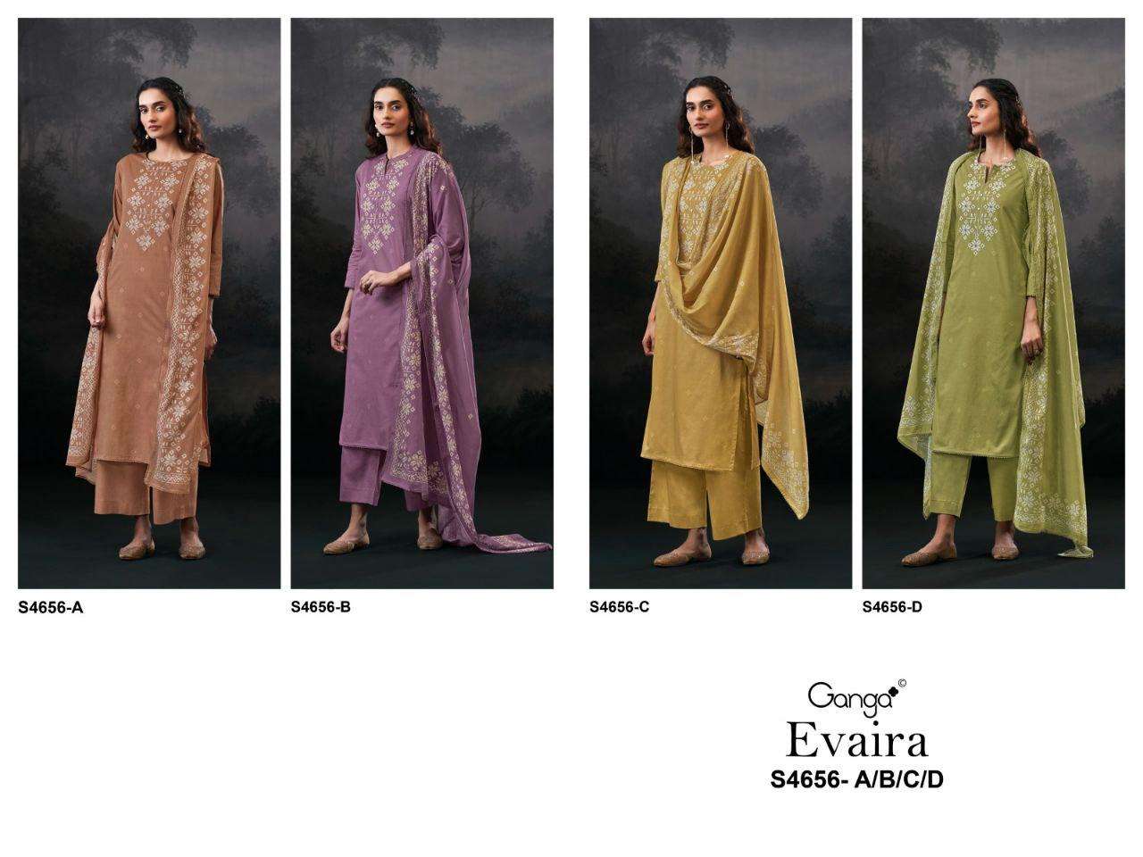 GANGA EVAIRA 4656 COTTON PRINTED WITH DESIGNER WORK SUIT