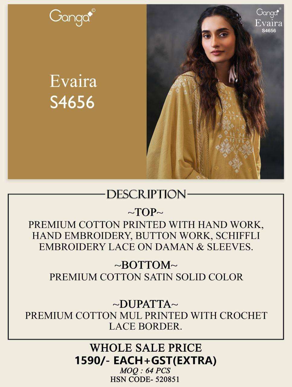 GANGA EVAIRA 4656 COTTON PRINTED WITH DESIGNER WORK SUIT