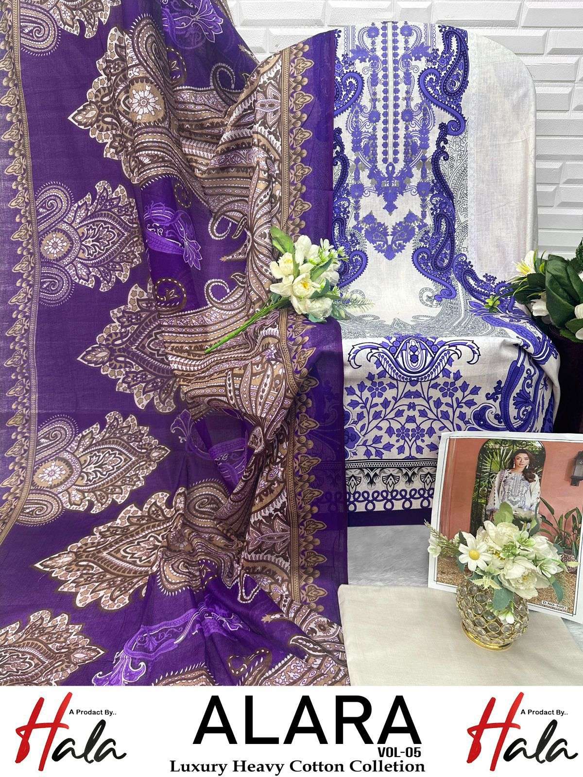 HALA TRADERS ALARA VOL 5 LAWN COTTON DIGITAL KARACHI PRINTS SUIT