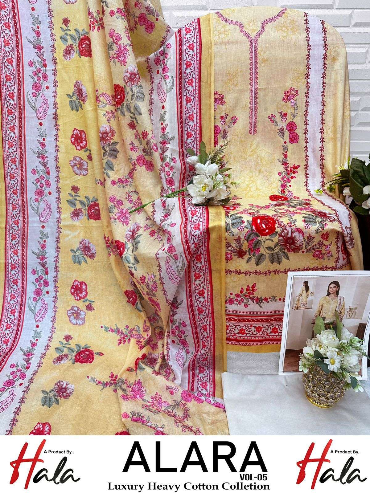 HALA TRADERS ALARA VOL 5 LAWN COTTON DIGITAL KARACHI PRINTS SUIT