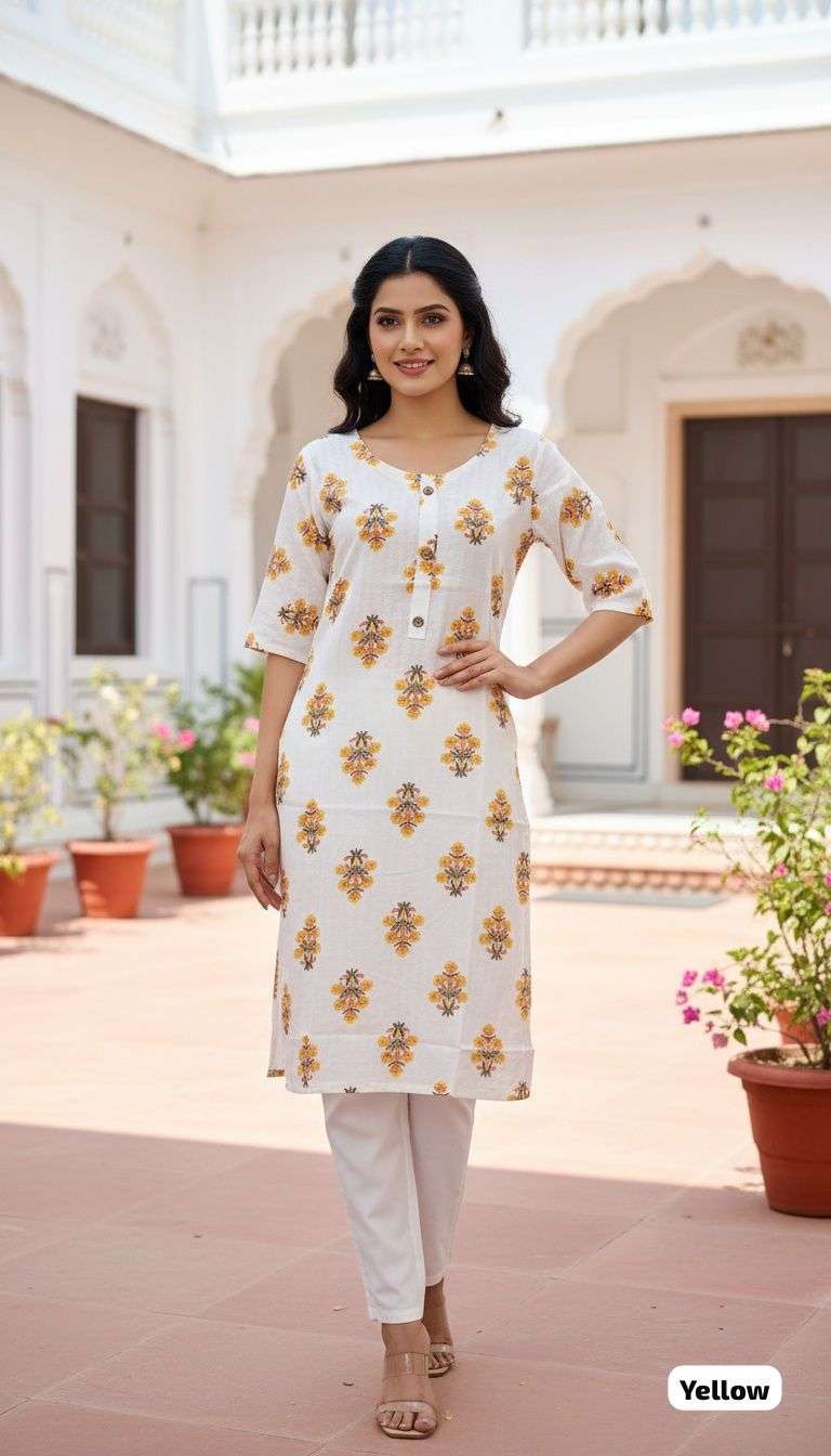 INLI WHITE BEAUTY STRAIGHT PRINTED FANCY SUMMER WEAR LADIES KURTI