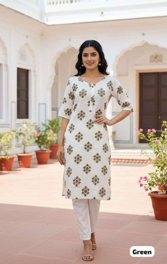 INLI WHITE BEAUTY STRAIGHT PRINTED FANCY SUMMER WEAR LADIES KURTI