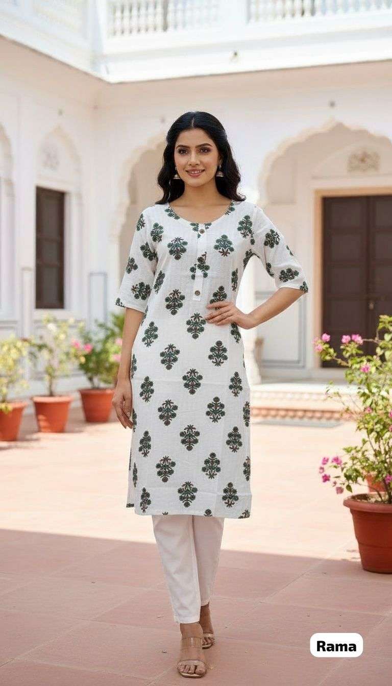 INLI WHITE BEAUTY STRAIGHT PRINTED FANCY SUMMER WEAR LADIES KURTI